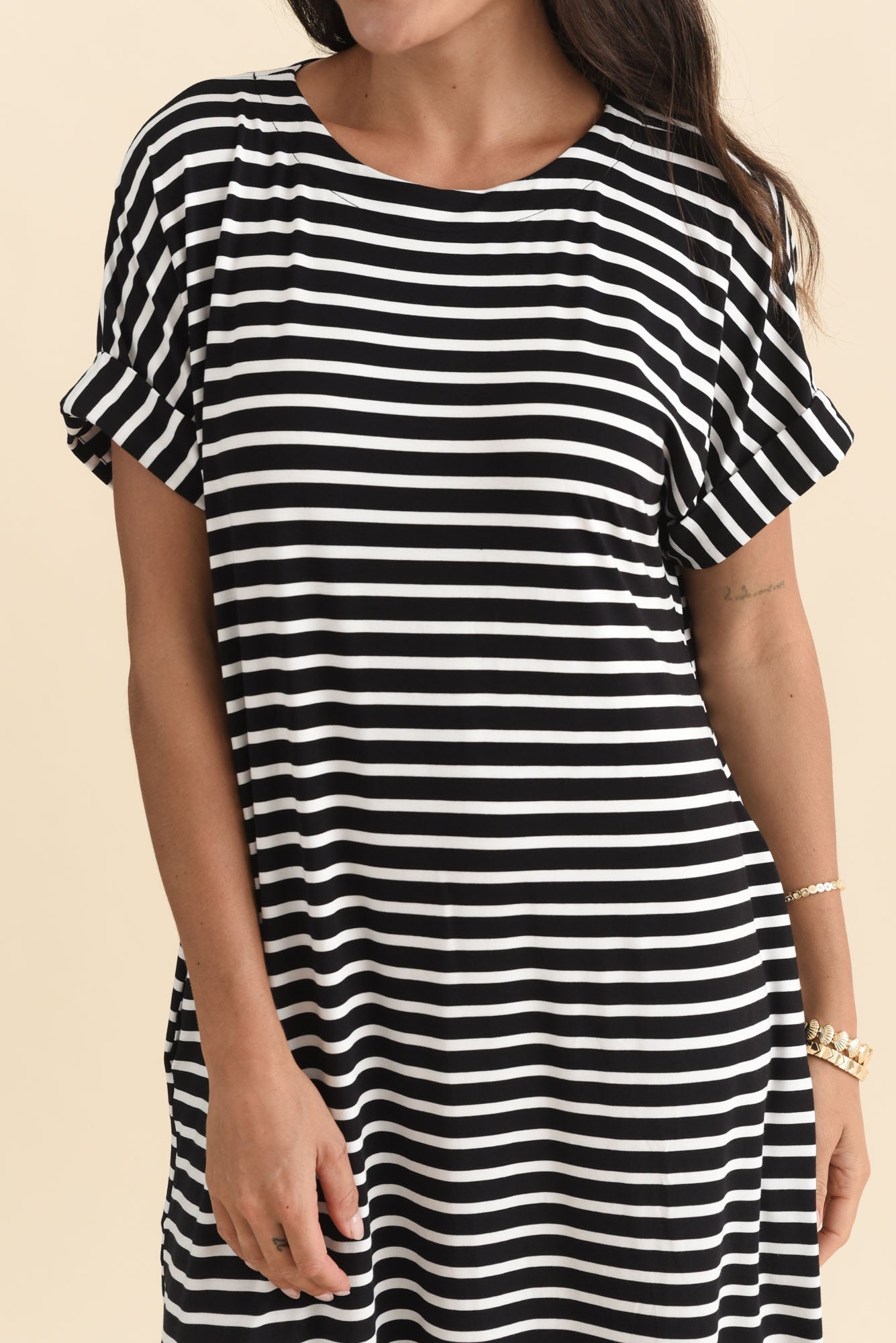 Monica Black Stripe Bamboo Dress