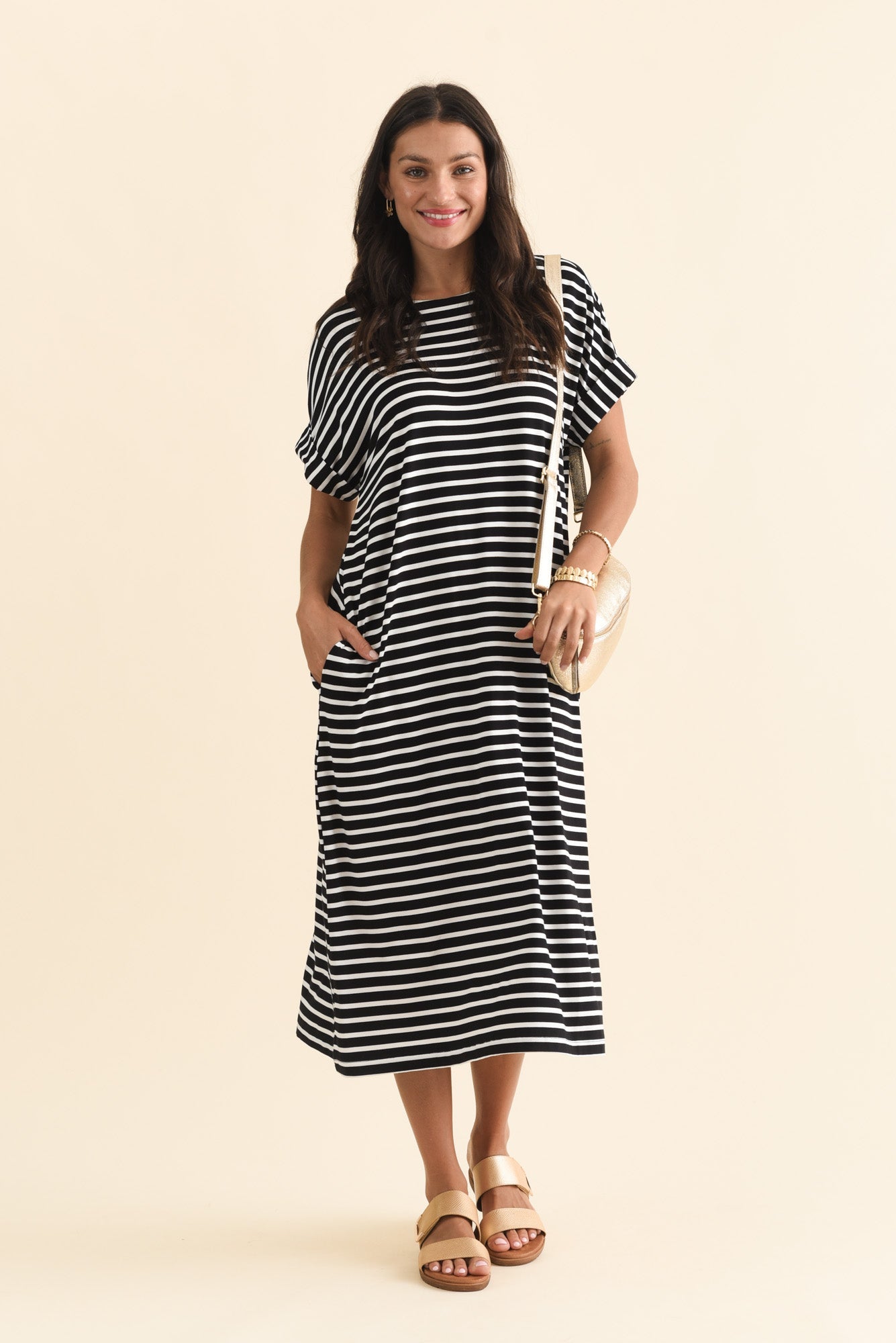 Monica Black Stripe Bamboo Dress