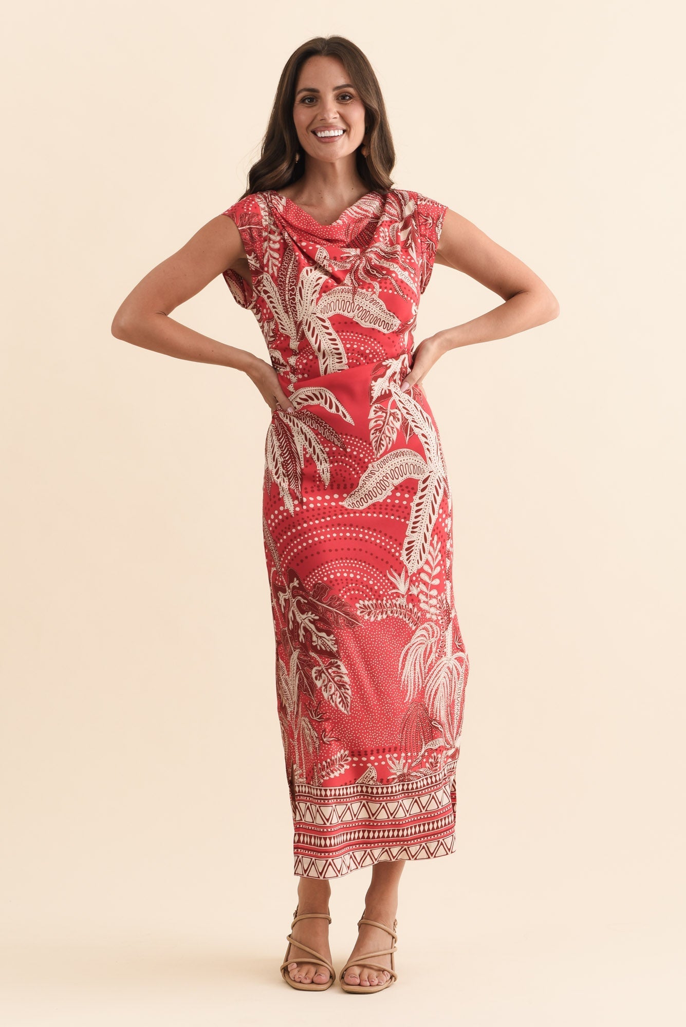 Monique Red Palm Midi Dress