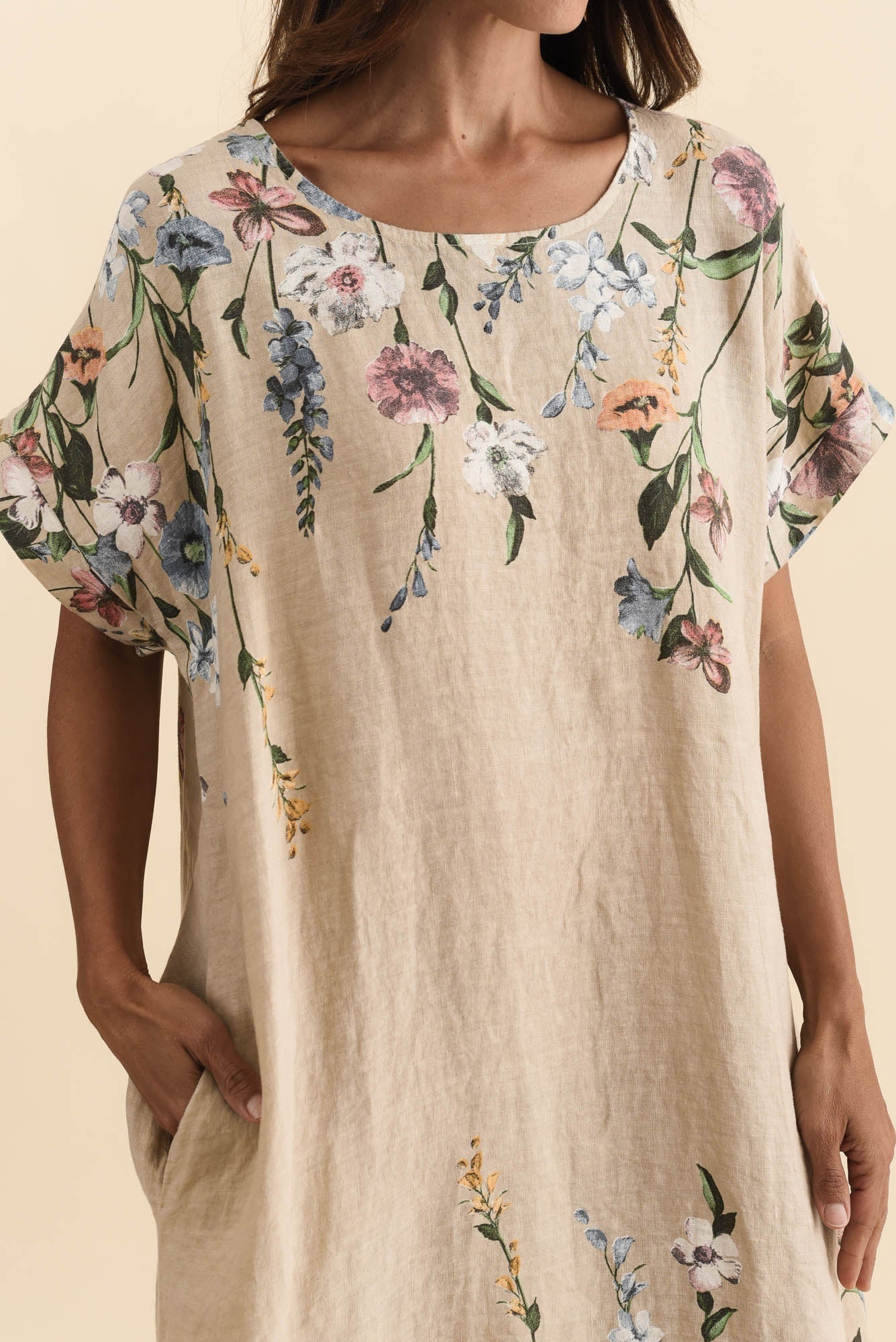 Morrison Beige Floral Linen Pocket Dress