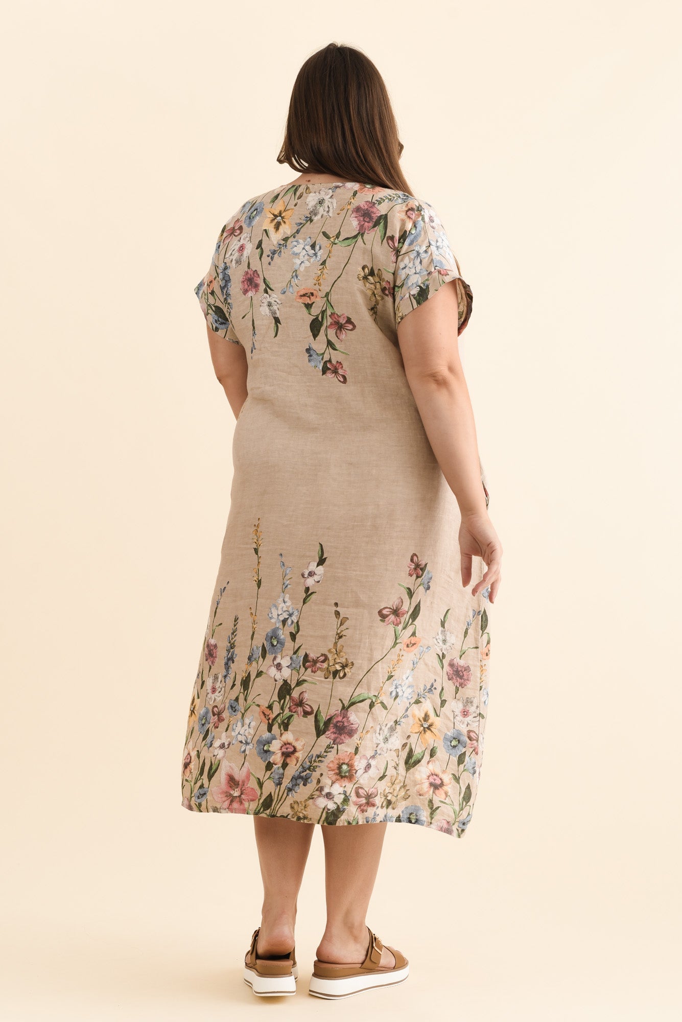 Morrison Beige Floral Linen Pocket Dress