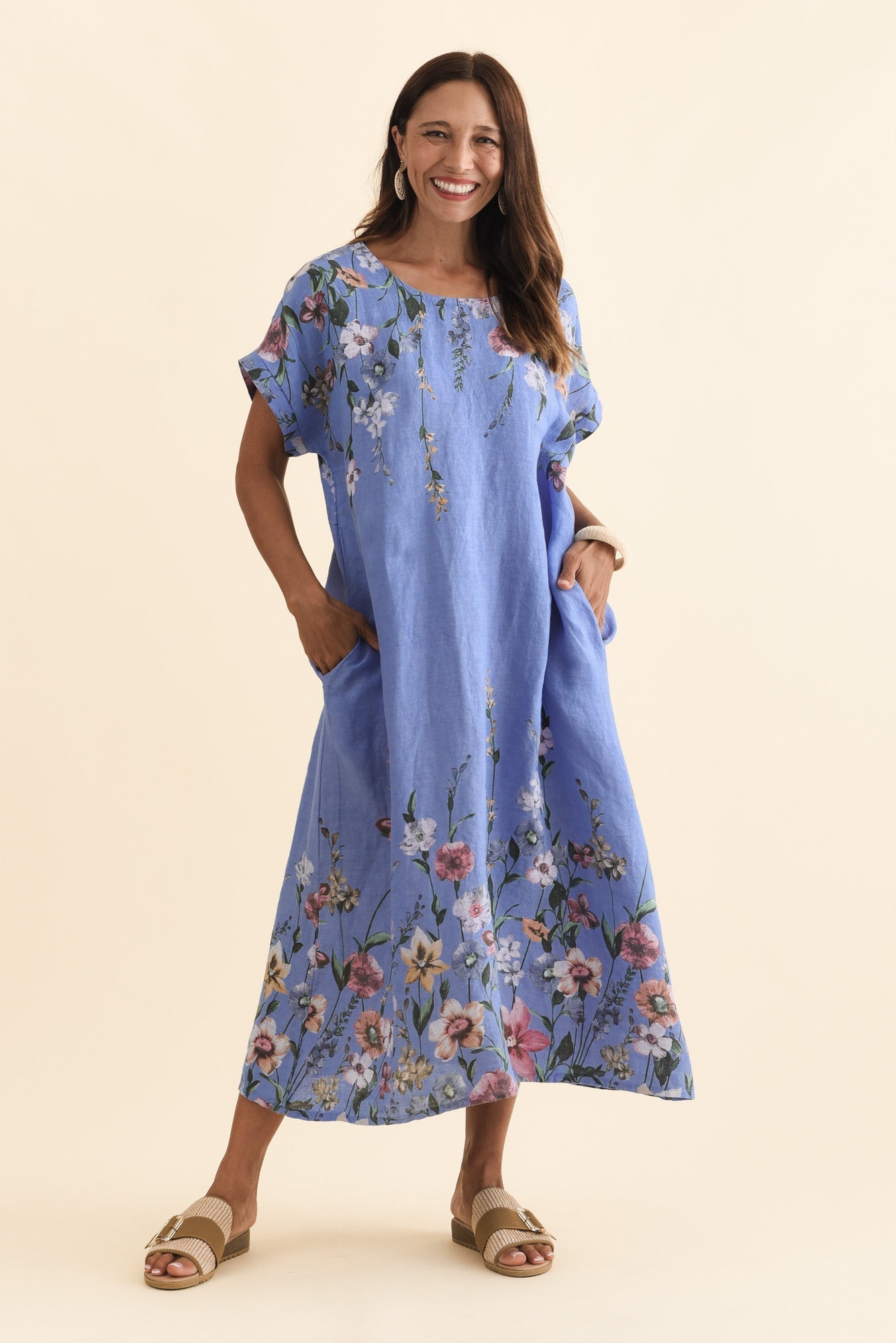 Morrison Blue Floral Linen Pocket Dress