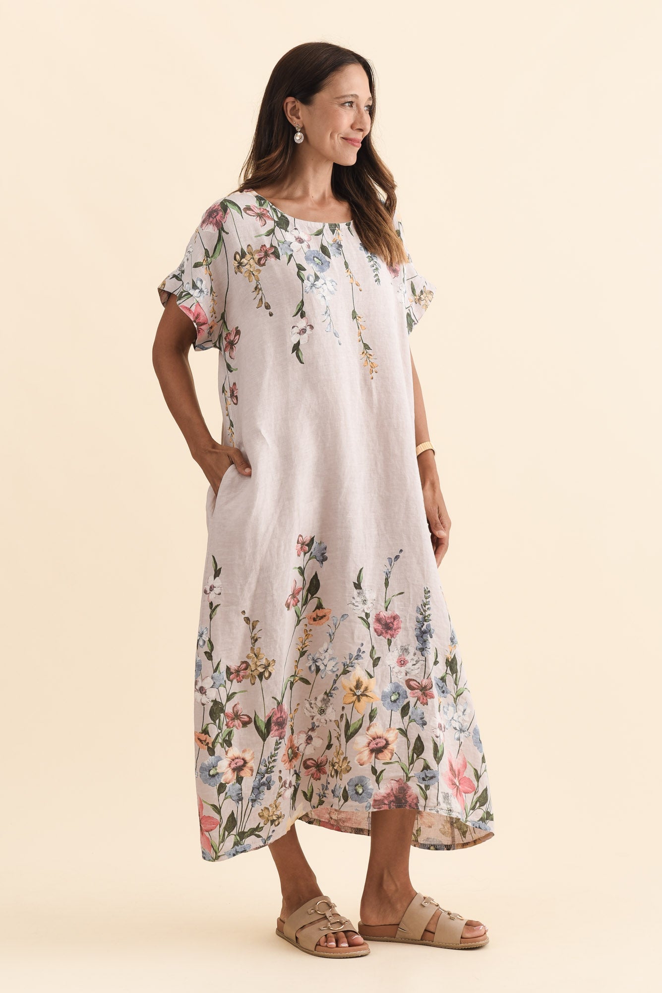 Morrison Blush Floral Linen Pocket Dress