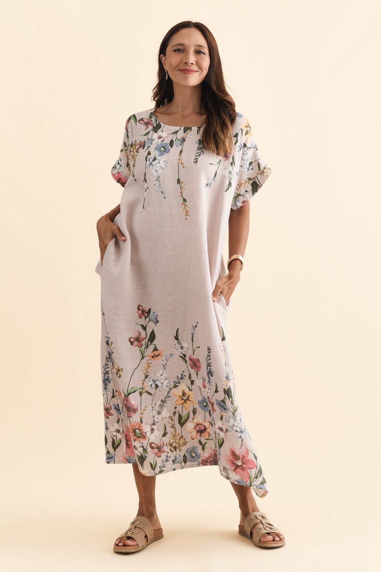 Morrison Blush Floral Linen Pocket Dress