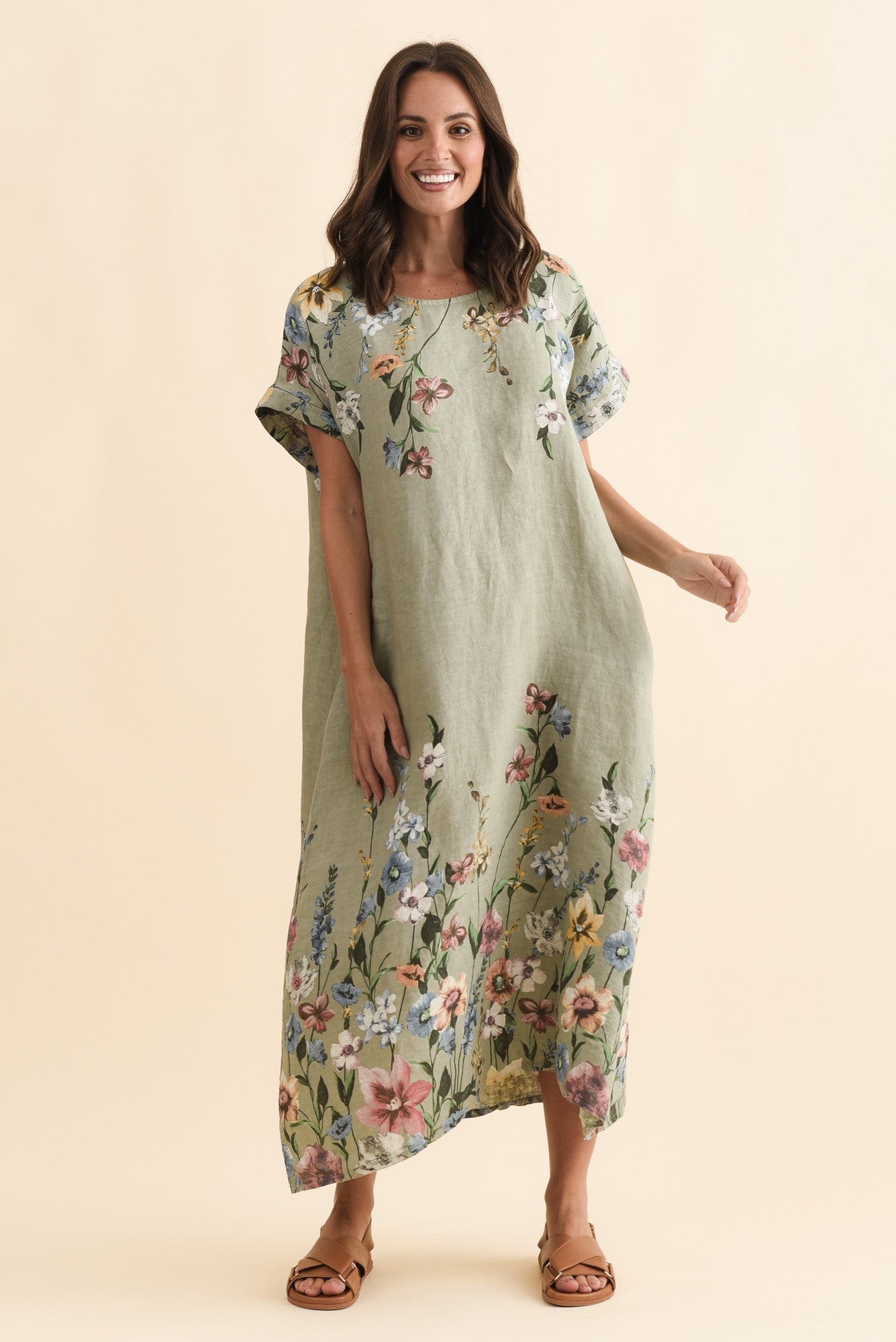 Morrison Sage Floral Linen Pocket Dress