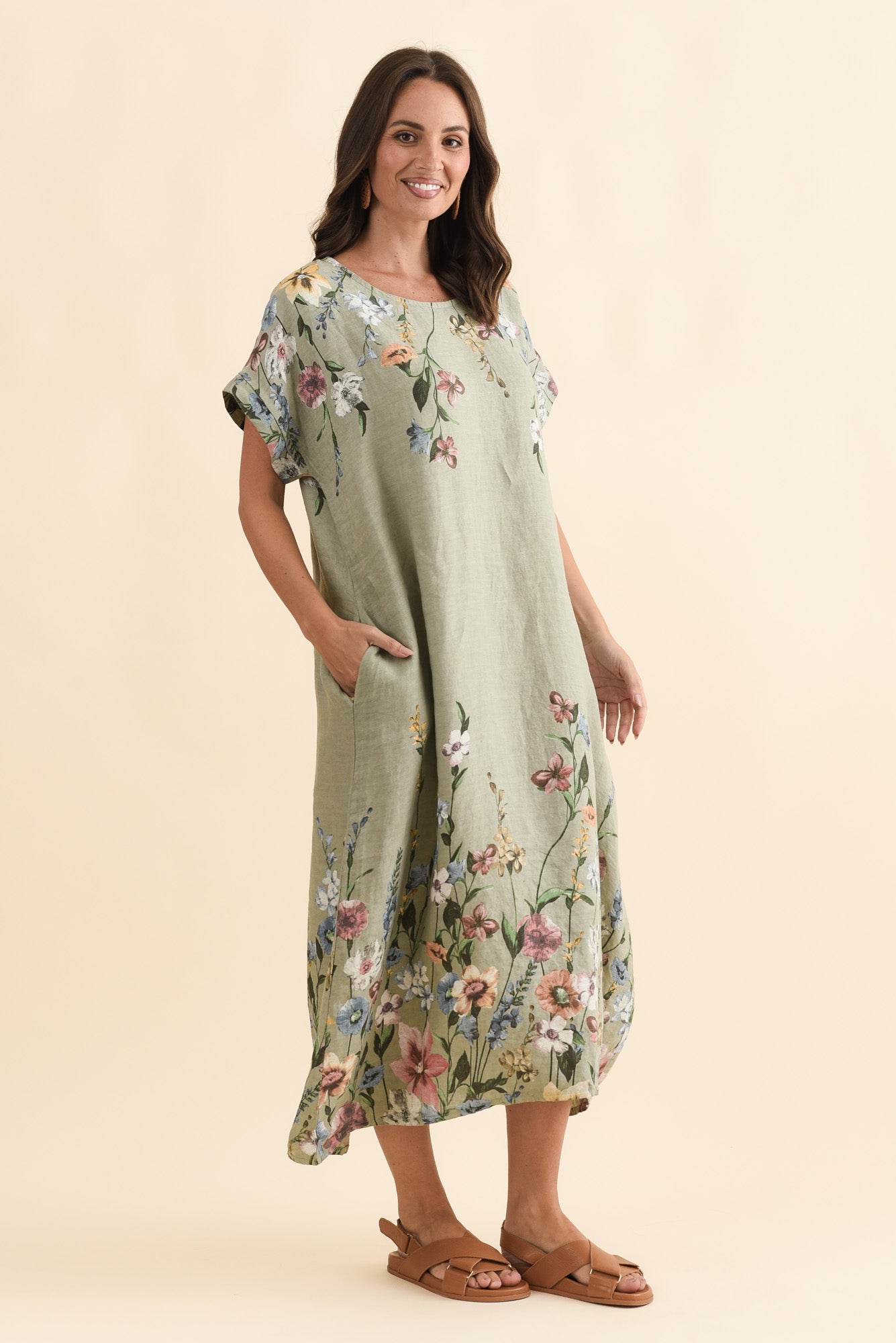 Morrison Sage Floral Linen Pocket Dress
