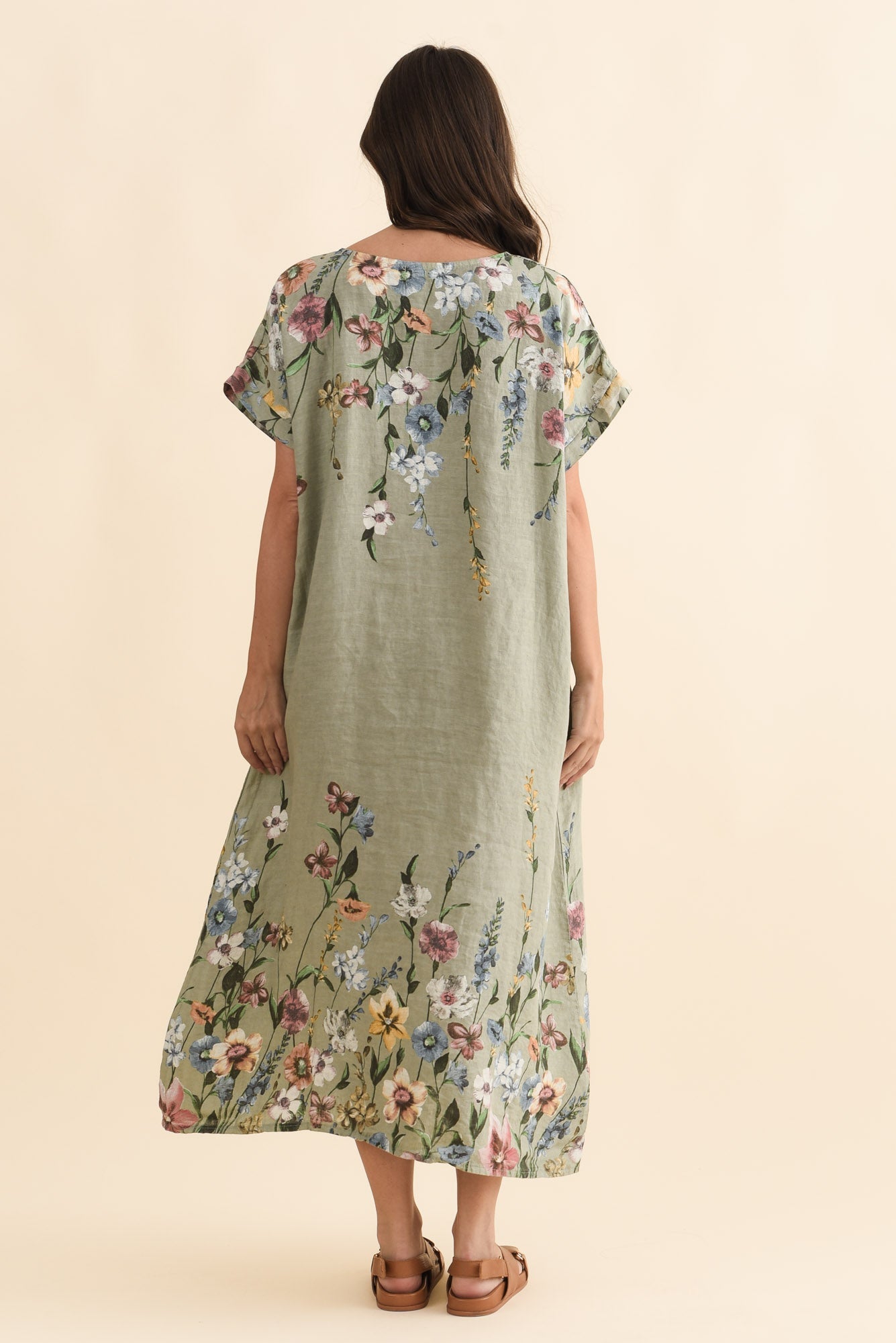Morrison Sage Floral Linen Pocket Dress