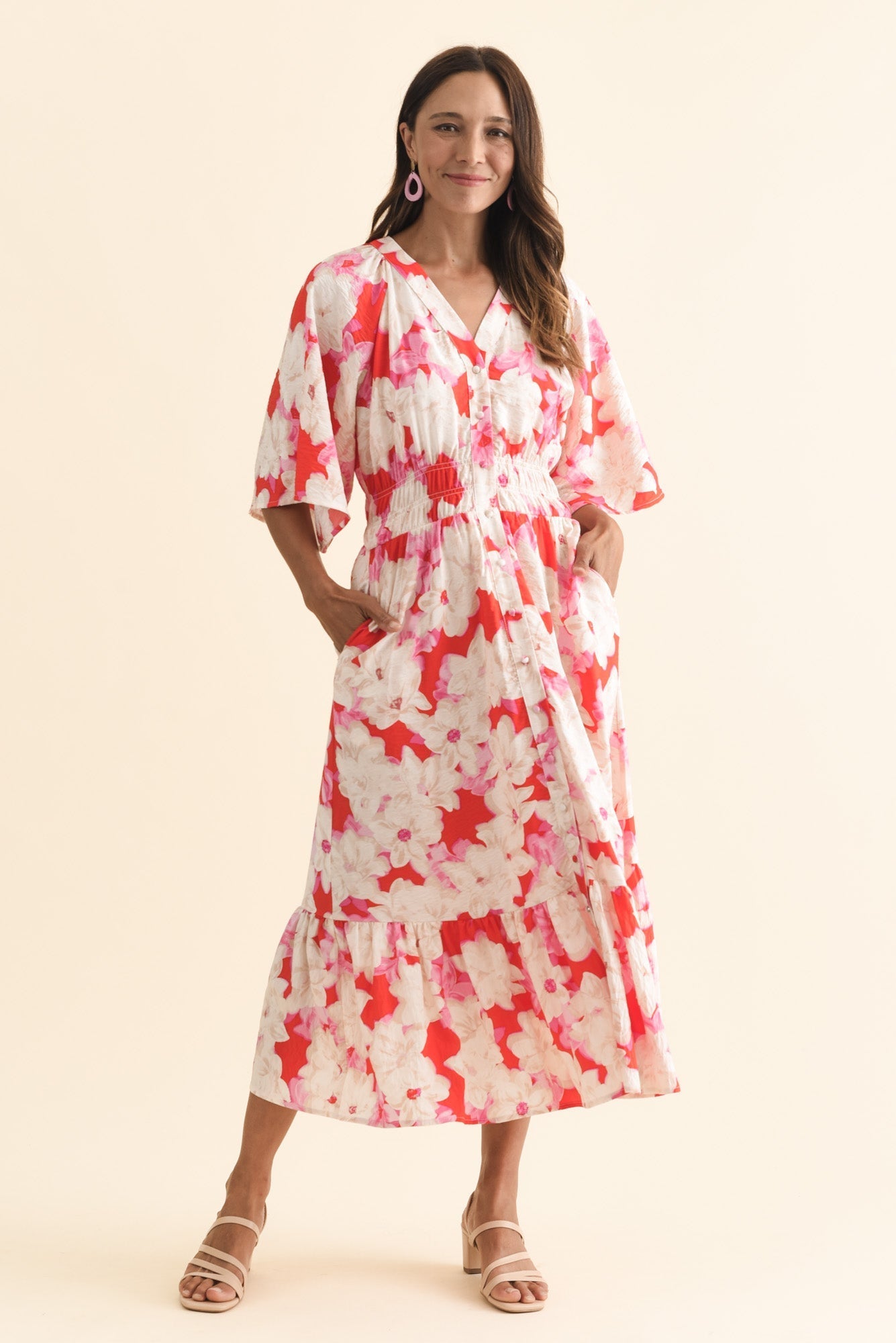 Moxie Red Floral Button Dress