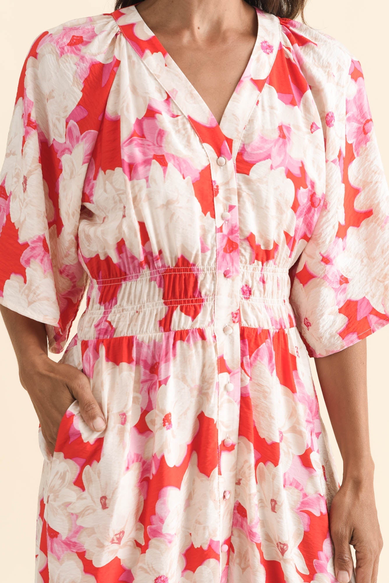 Moxie Red Floral Button Dress