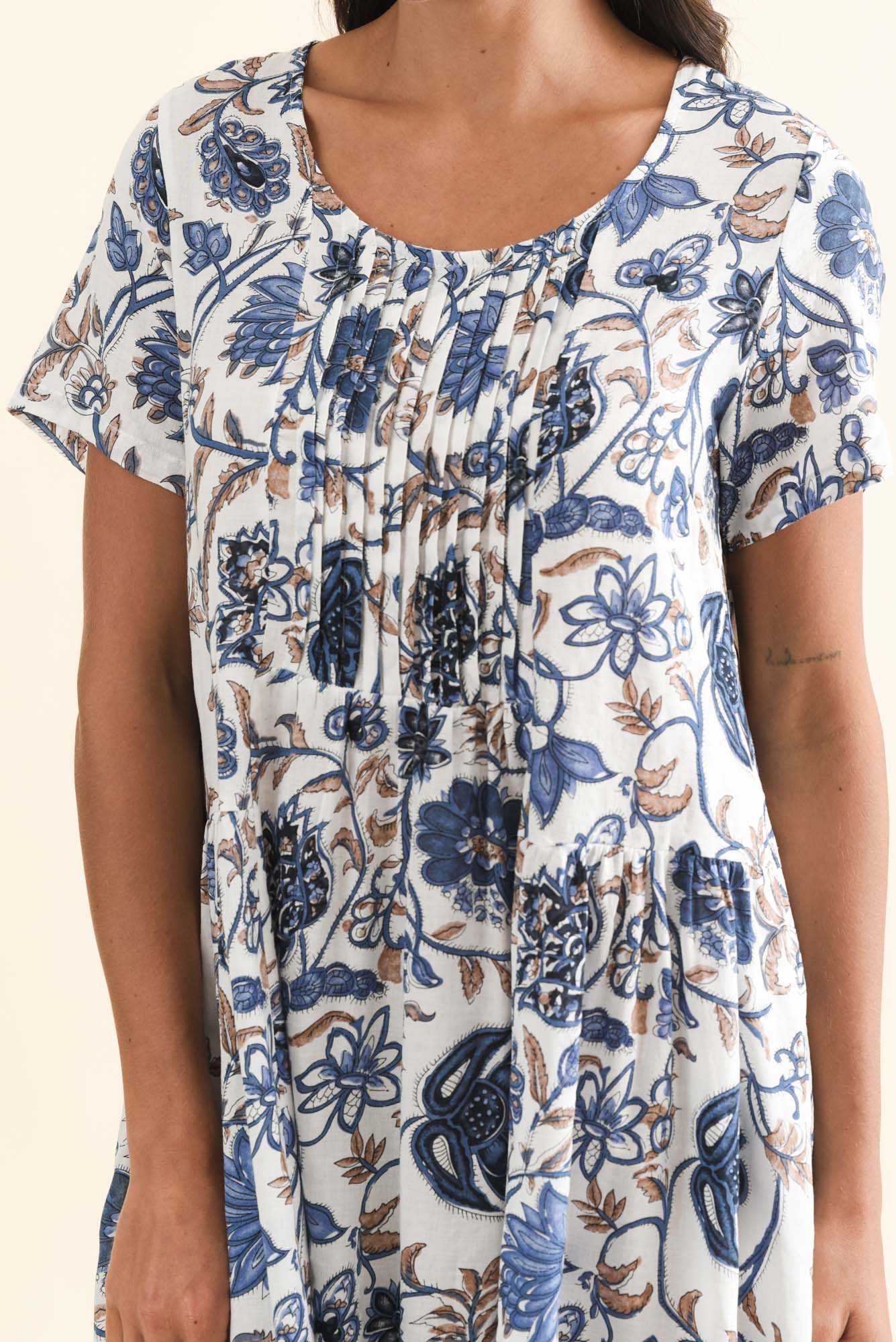 Murano Blue Botanical Cotton Dress