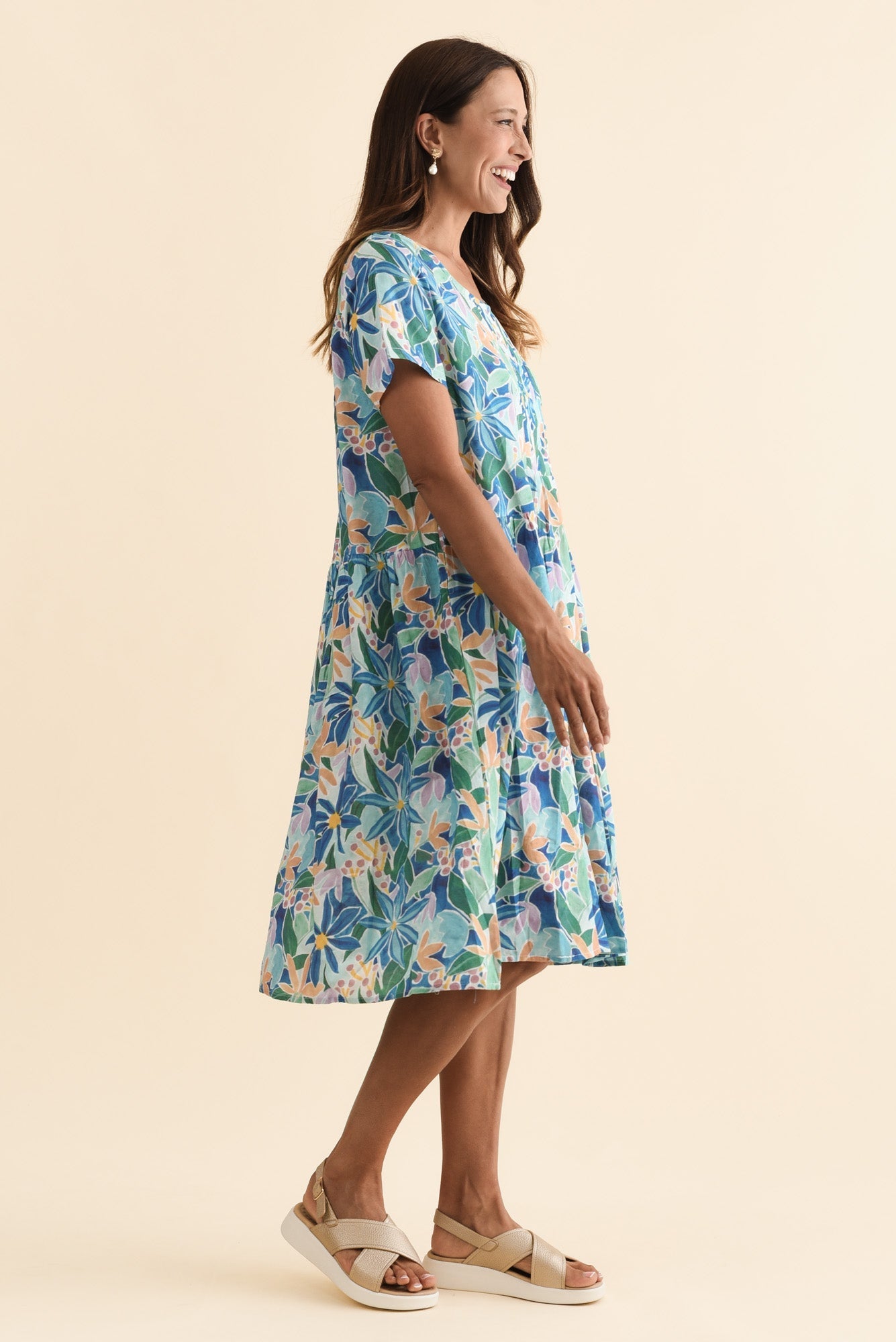 Murano Blue Floral Cotton Dress