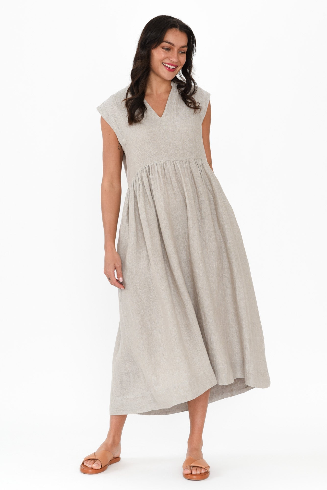 Myra Grey Linen Midi Dress