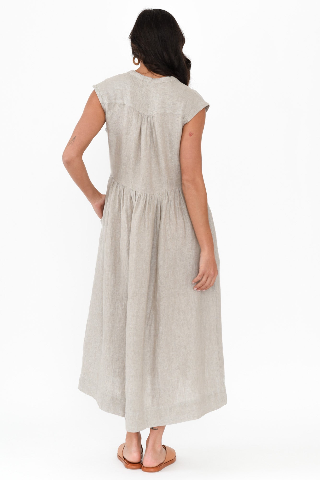 Myra Grey Linen Midi Dress