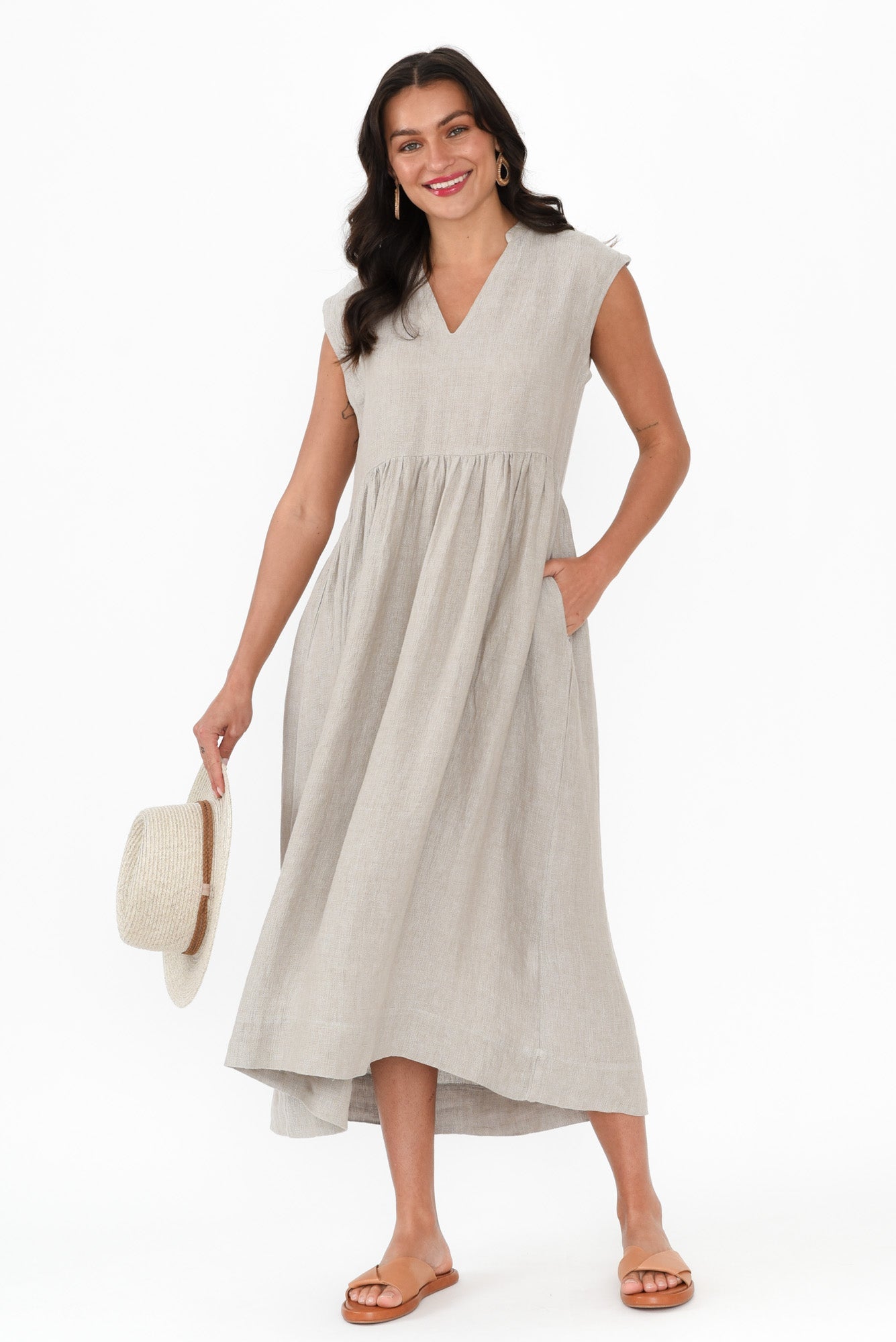 Myra Grey Linen Midi Dress