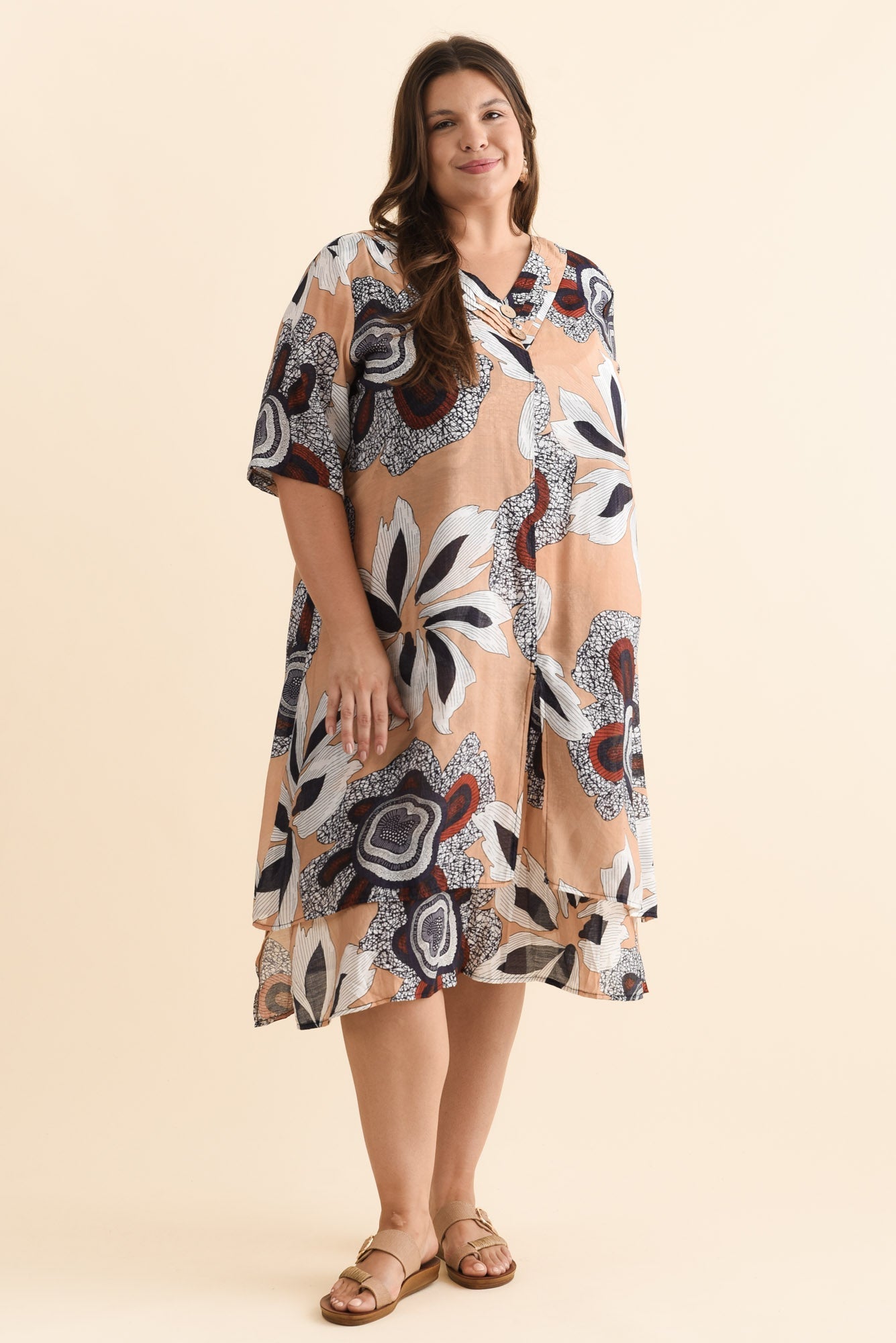 Nala Beige Flower Layers Dress