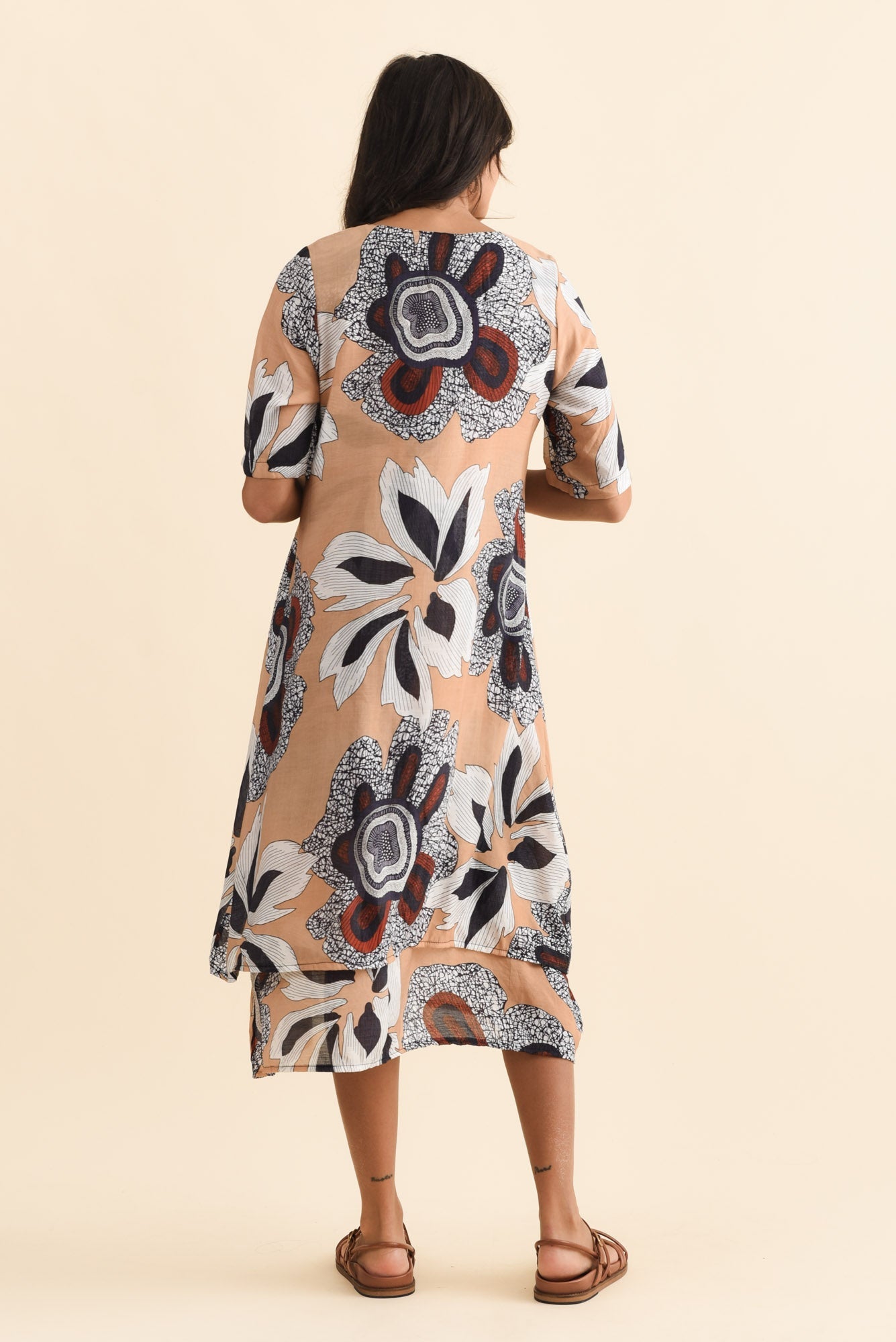 Nala Beige Flower Layers Dress
