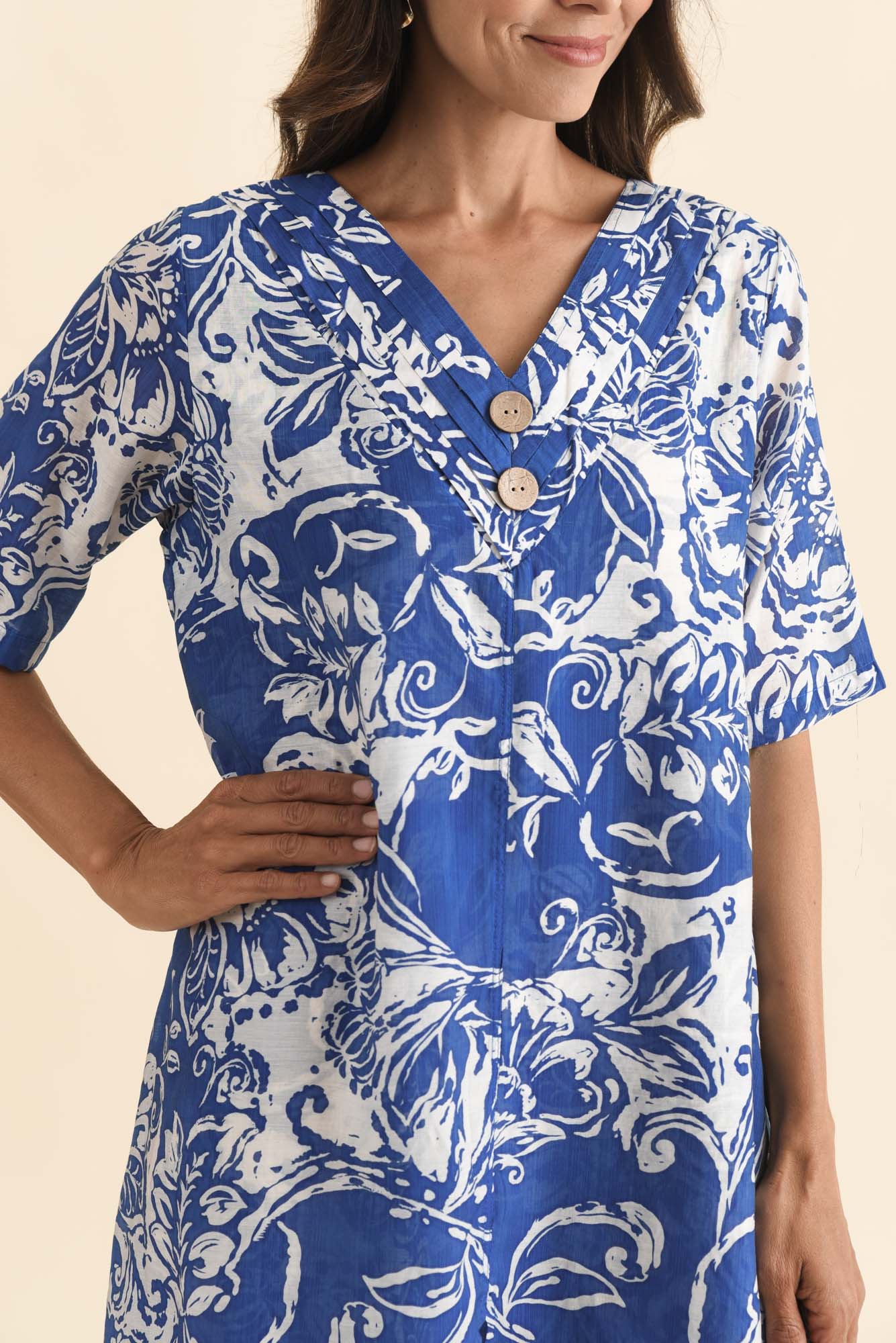 Nala Blue Abstract Layers Dress Detail View