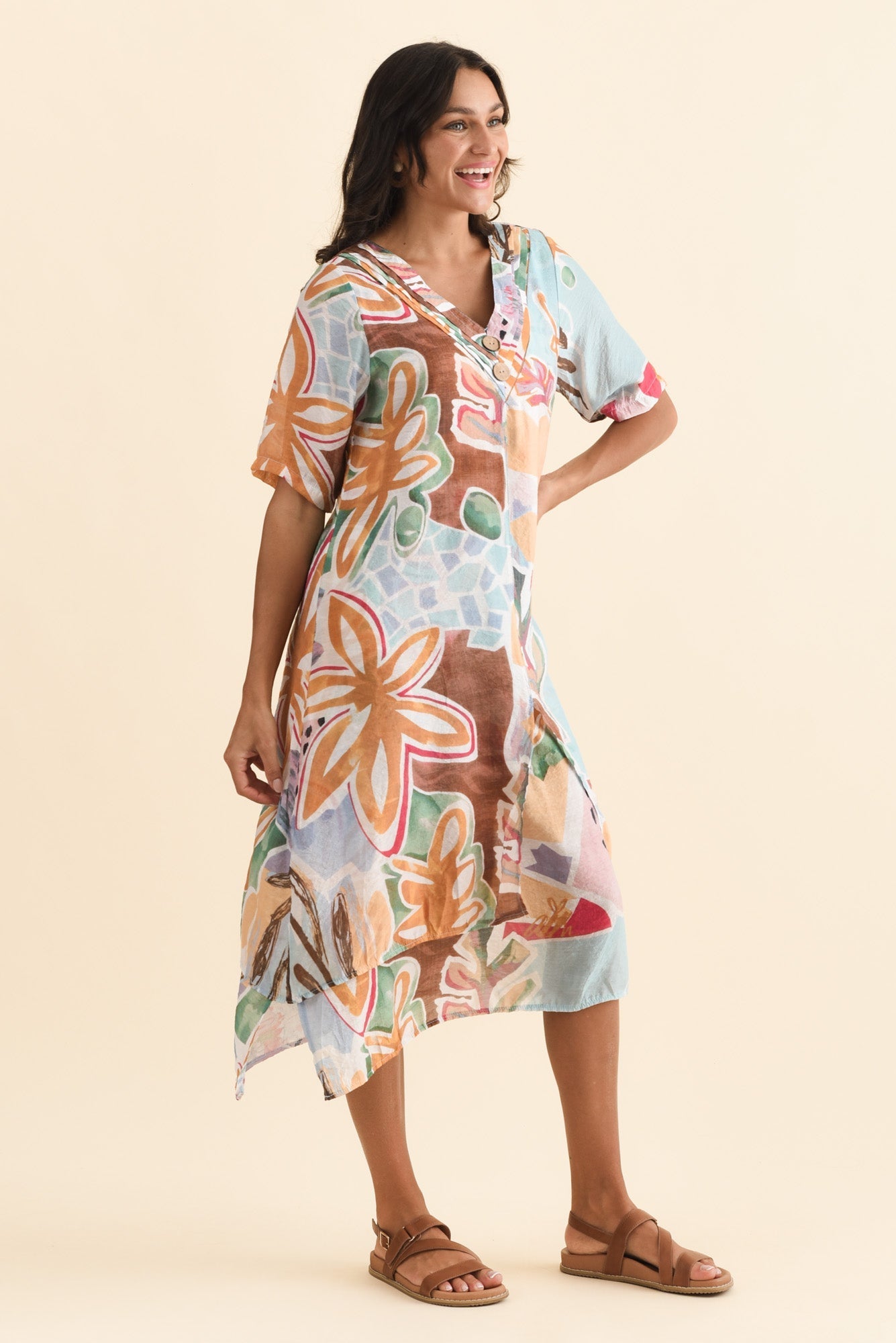 Nala Blue Flower Layers Dress Back View