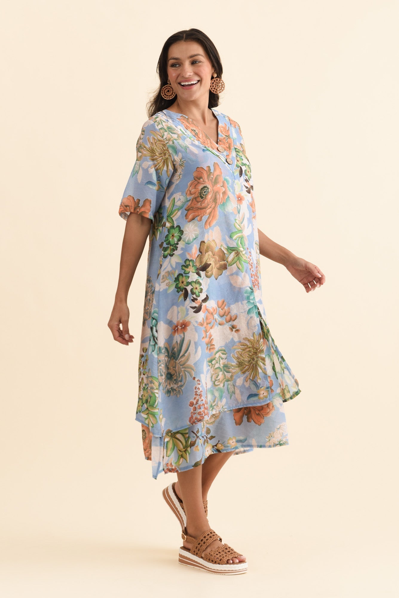 Nala Blue Garden Layers Dress Back View