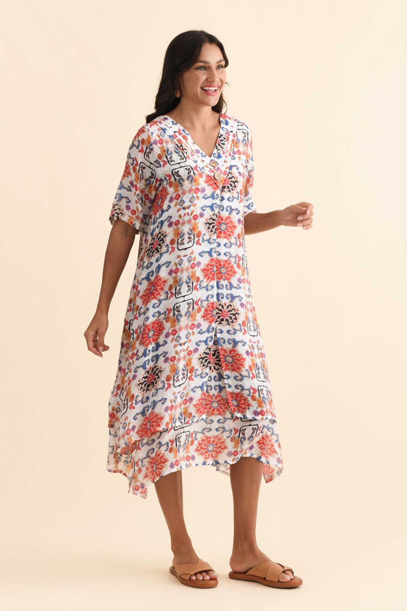 Nala Orange Floral Layers Dress