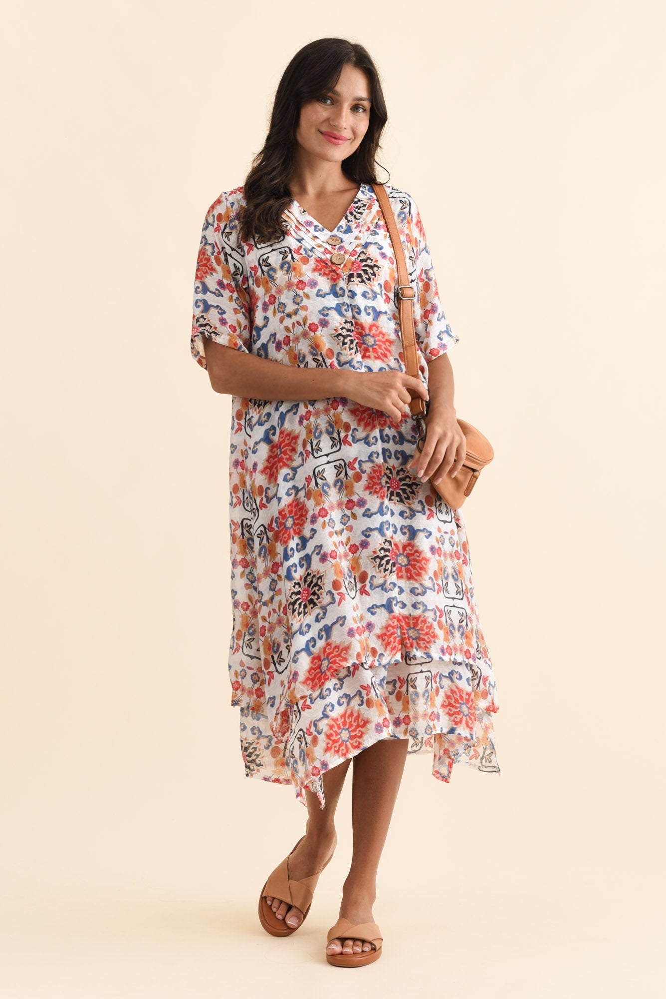 Nala Orange Floral Layers Dress