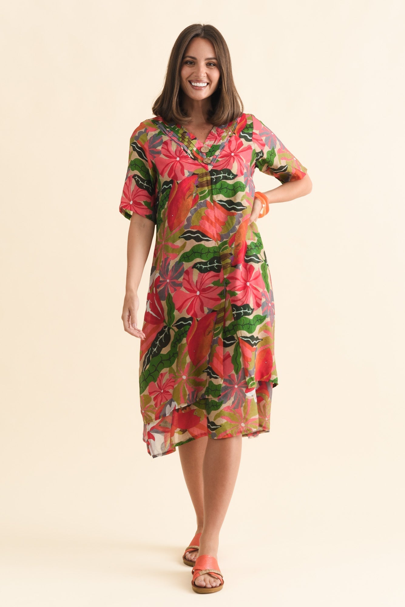 Nala Pink Hibiscus Layers Dress