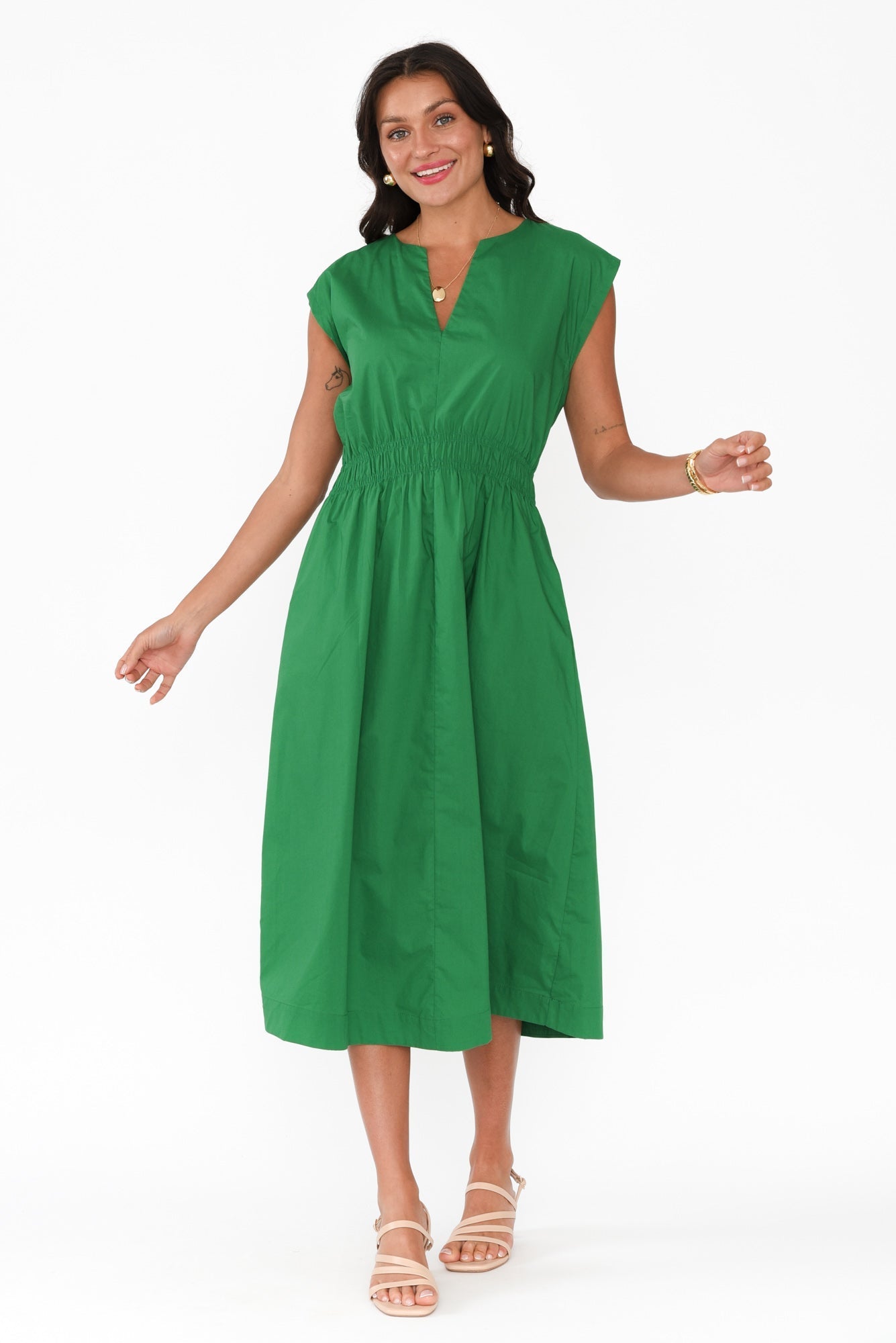 Nelly Green Cotton Midi Dress