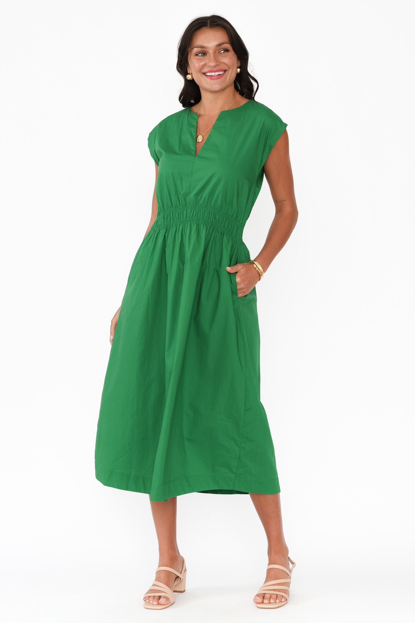 Nelly Green Cotton Midi Dress