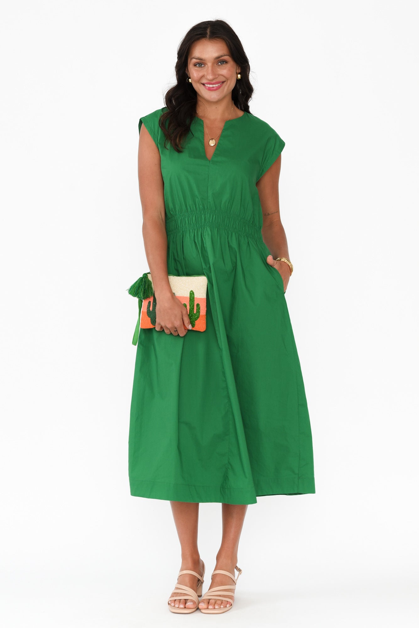 Nelly Green Cotton Midi Dress