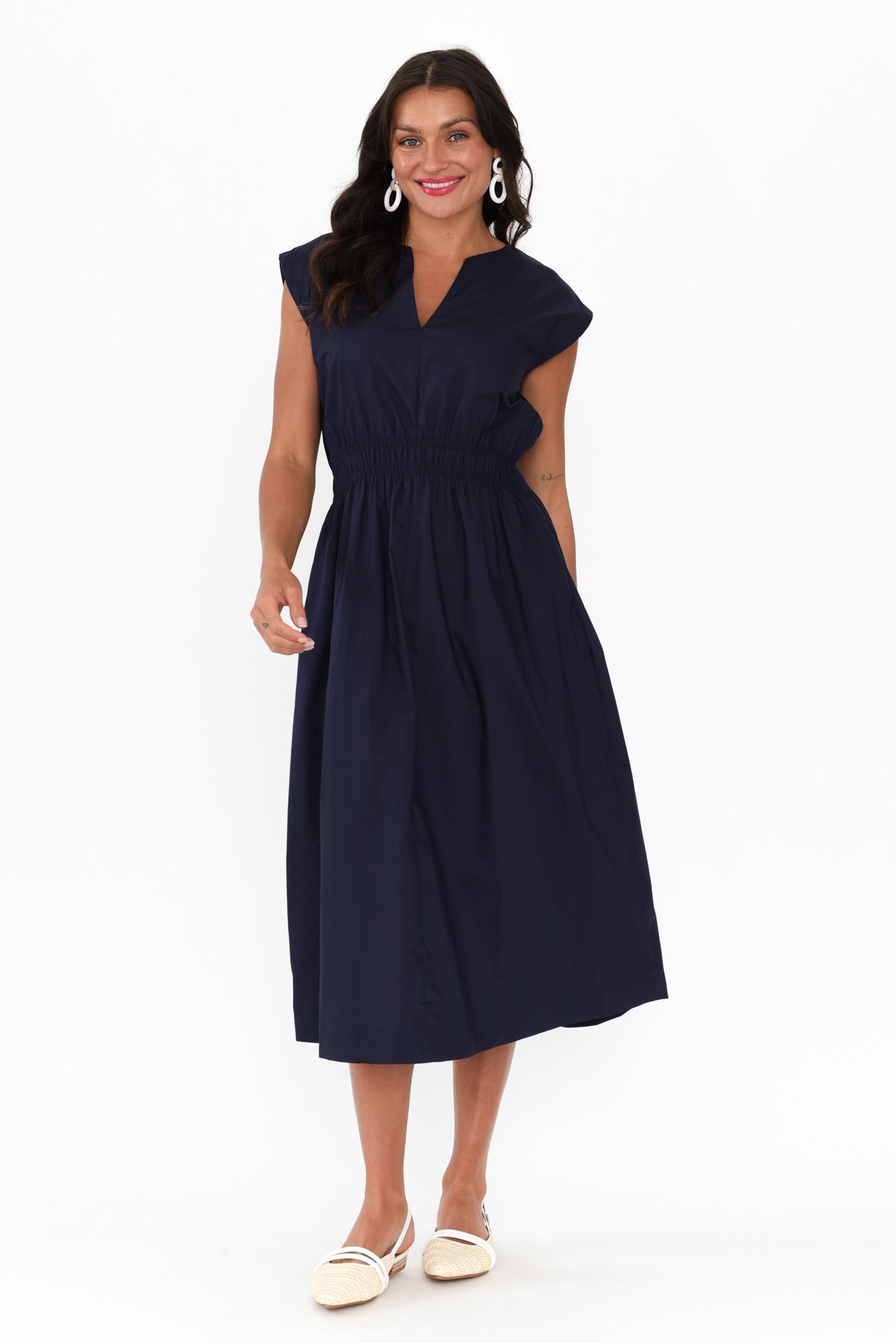 Nelly Navy Cotton Midi Dress