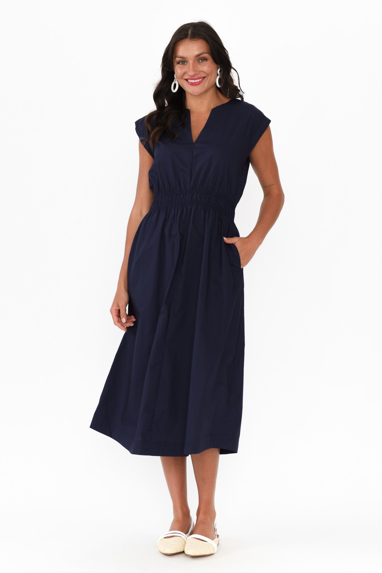 Nelly Navy Cotton Midi Dress
