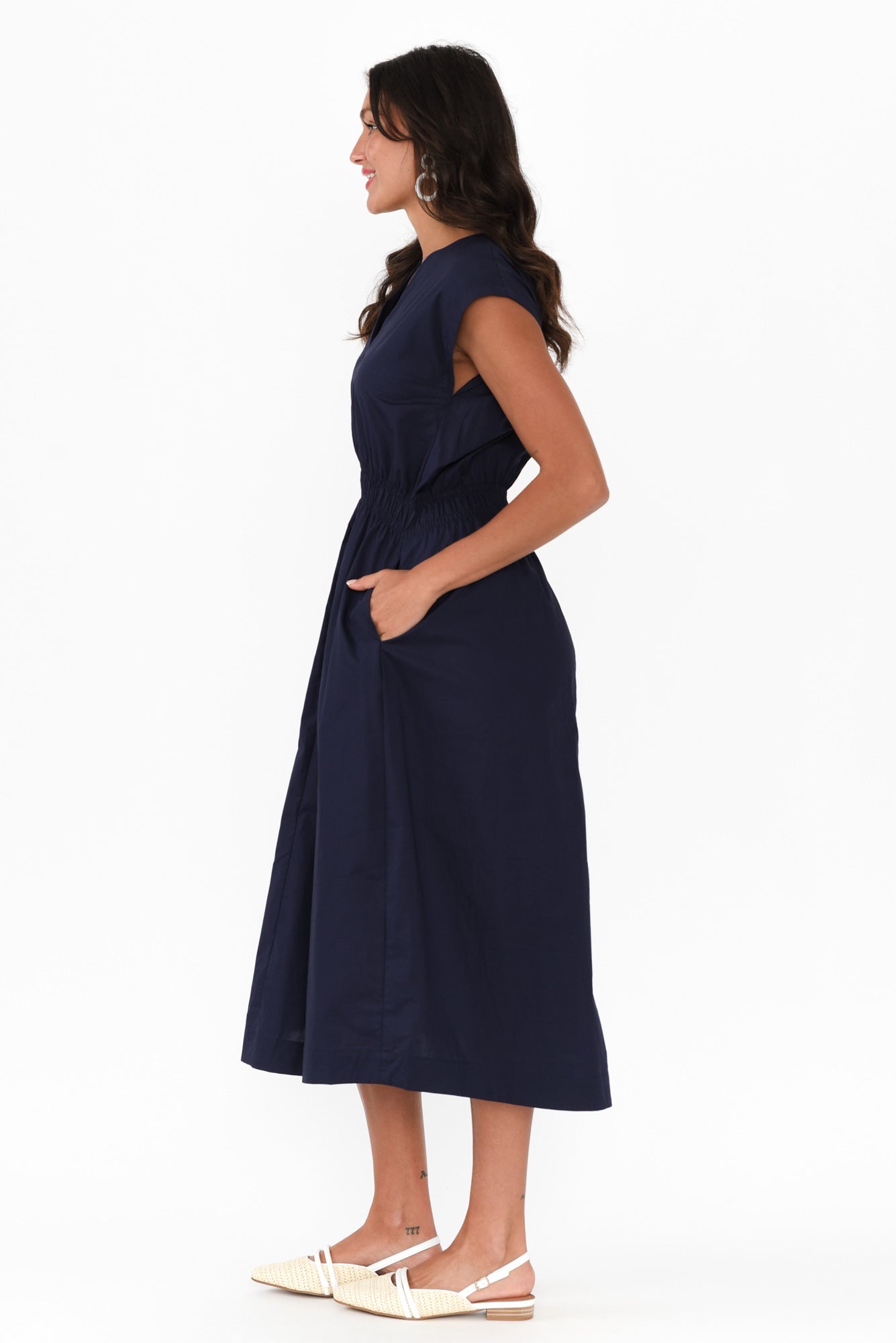 Nelly Navy Cotton Midi Dress
