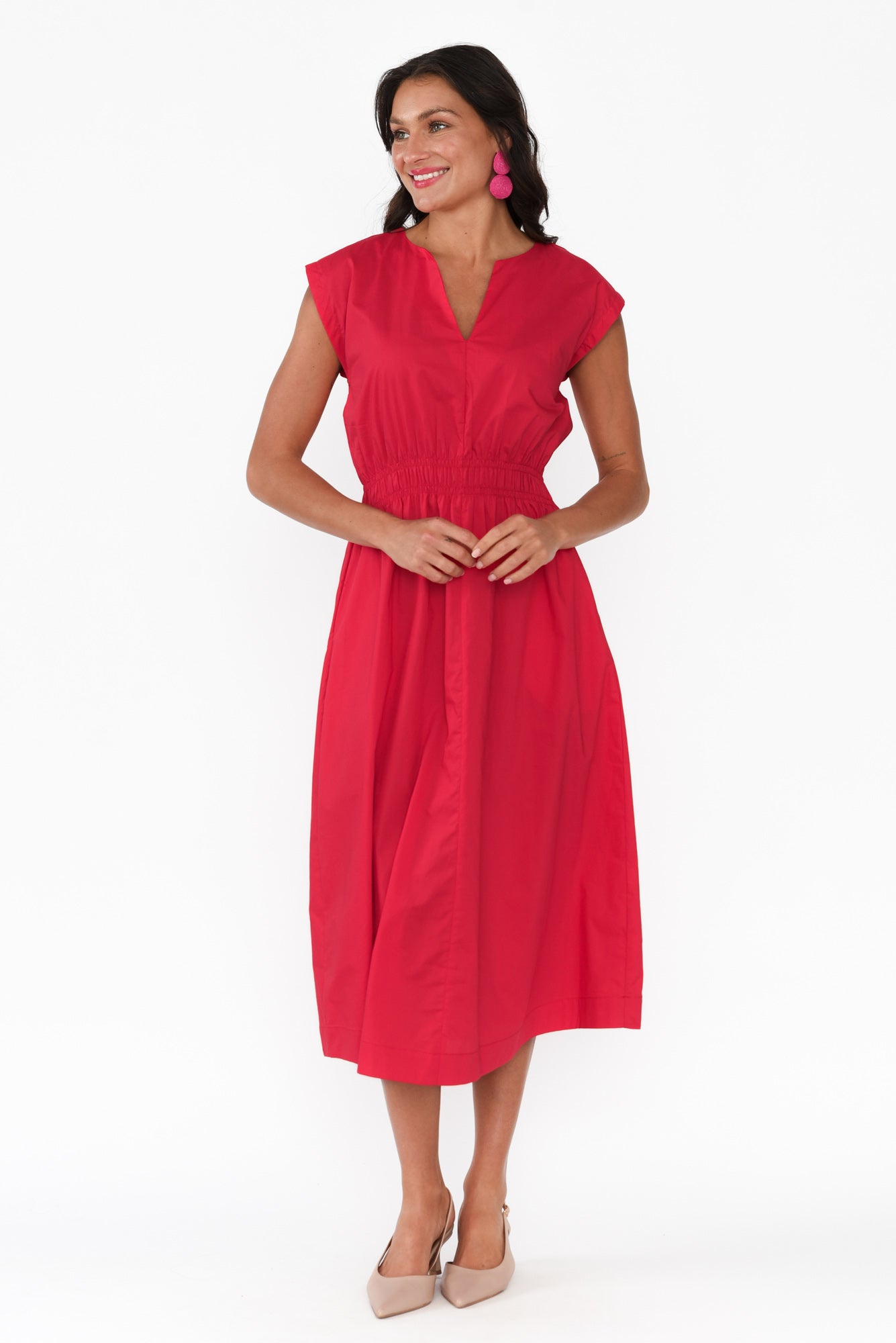 Nelly Red Cotton Midi Dress
