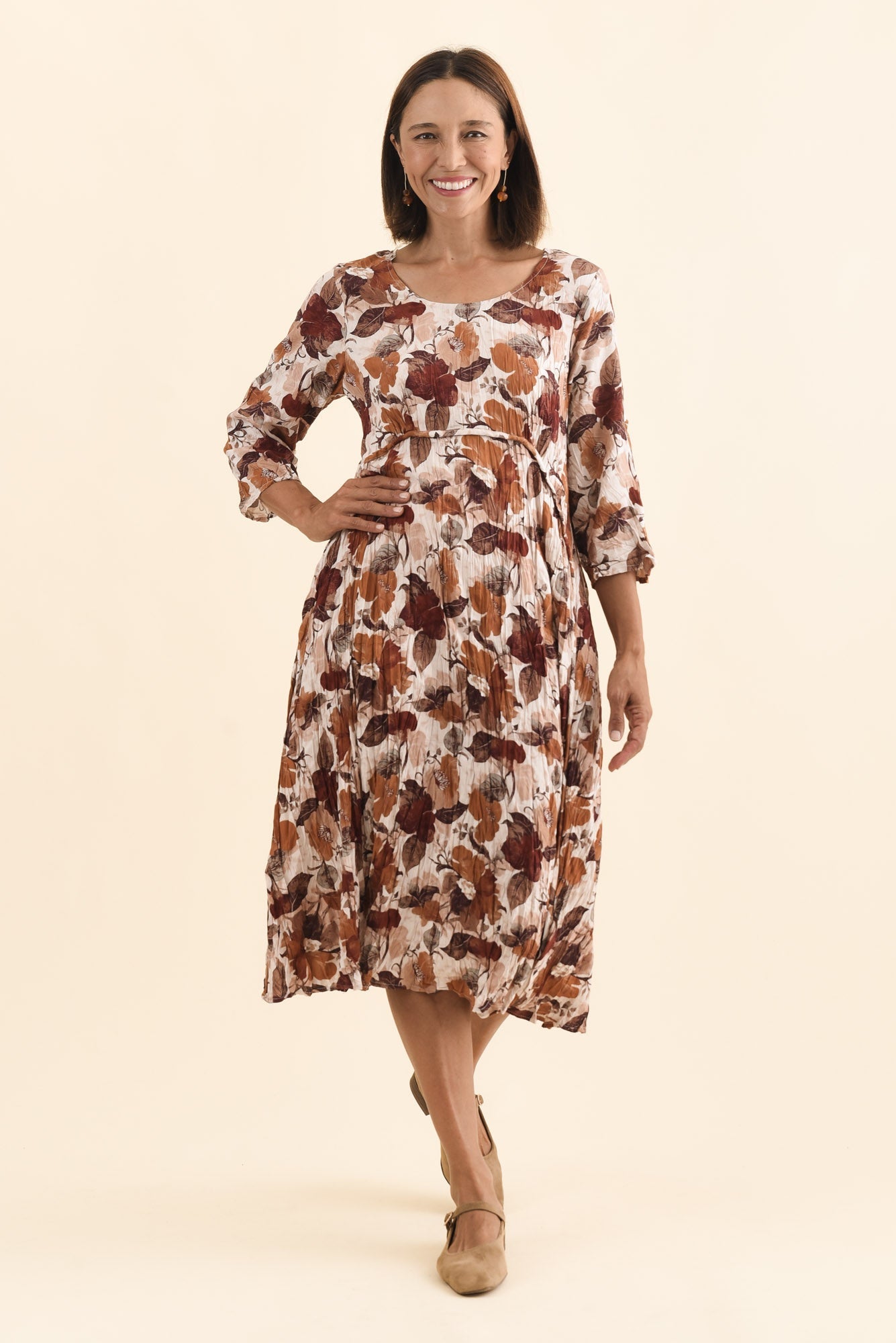 Nessa Brown Flower Crescent Dress