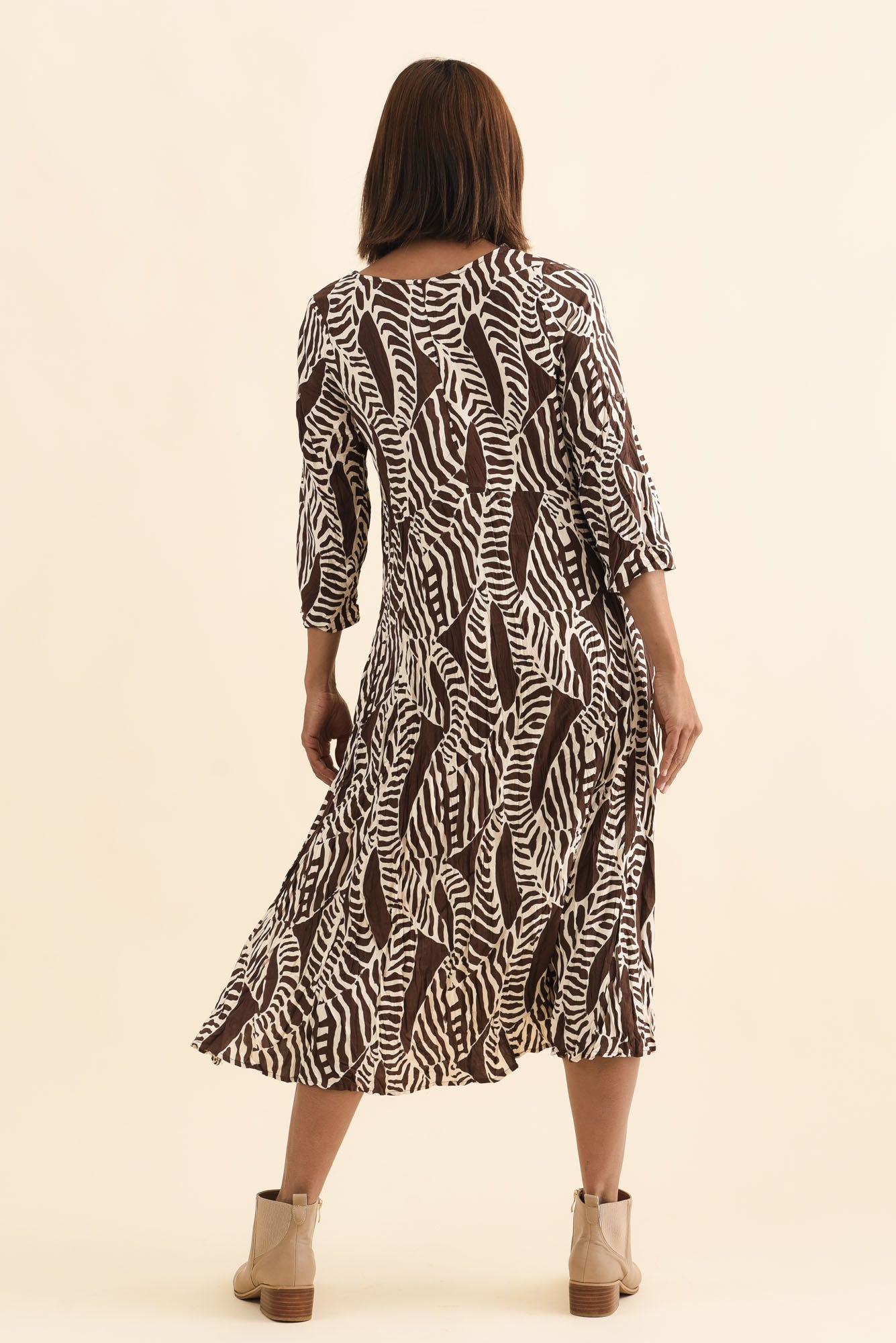 Nessa Brown Leaf Crescent Dress