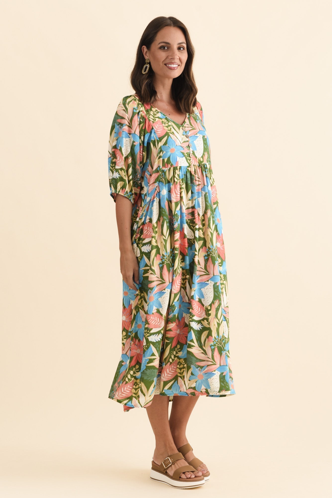 Nolte Green Botanical Pocket Dress Back View