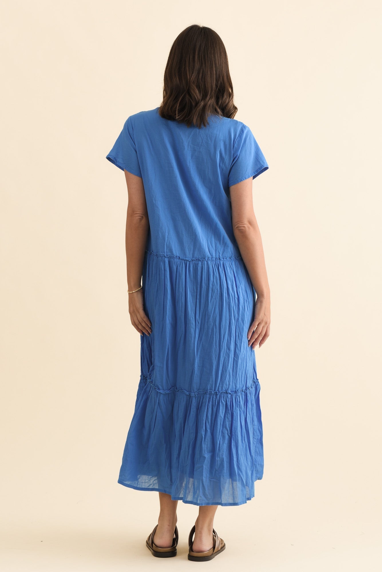 Nona Blue Crinkle Cotton Maxi Dress