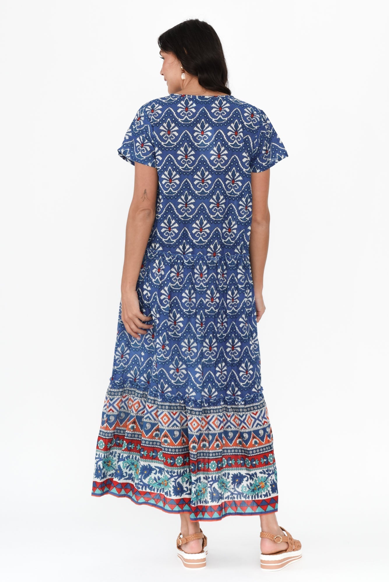 Nona Cobalt Mosaic Crinkle Cotton Maxi Dress