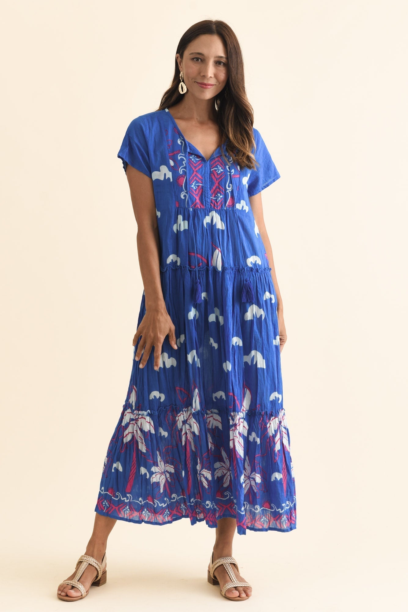 Nona Cobalt Seaside Crinkle Cotton Maxi Dress