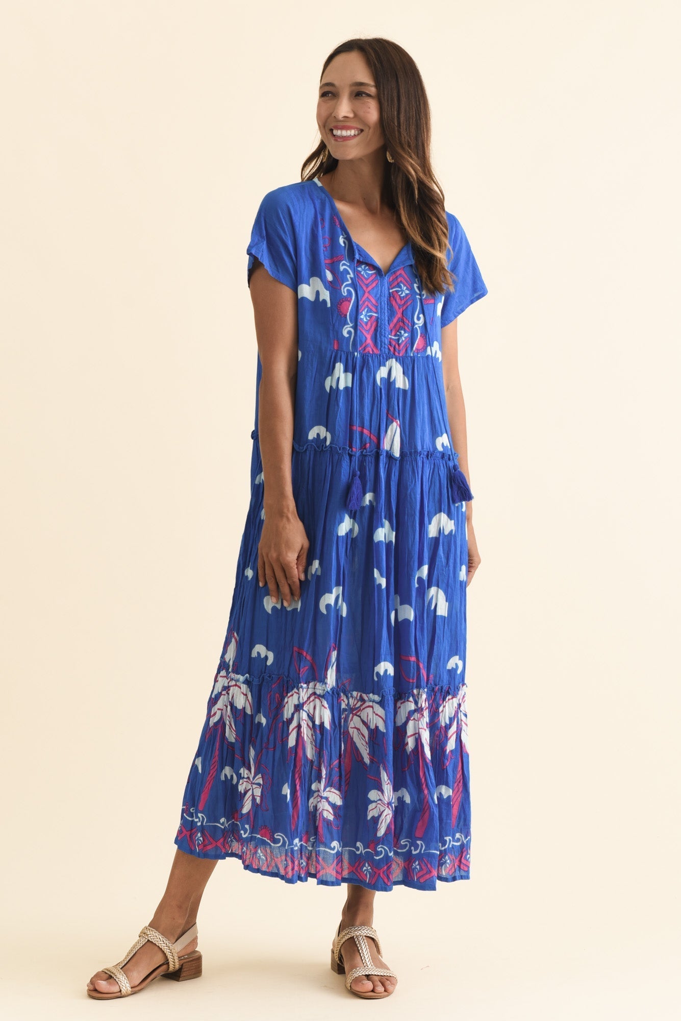 Nona Cobalt Seaside Crinkle Cotton Maxi Dress