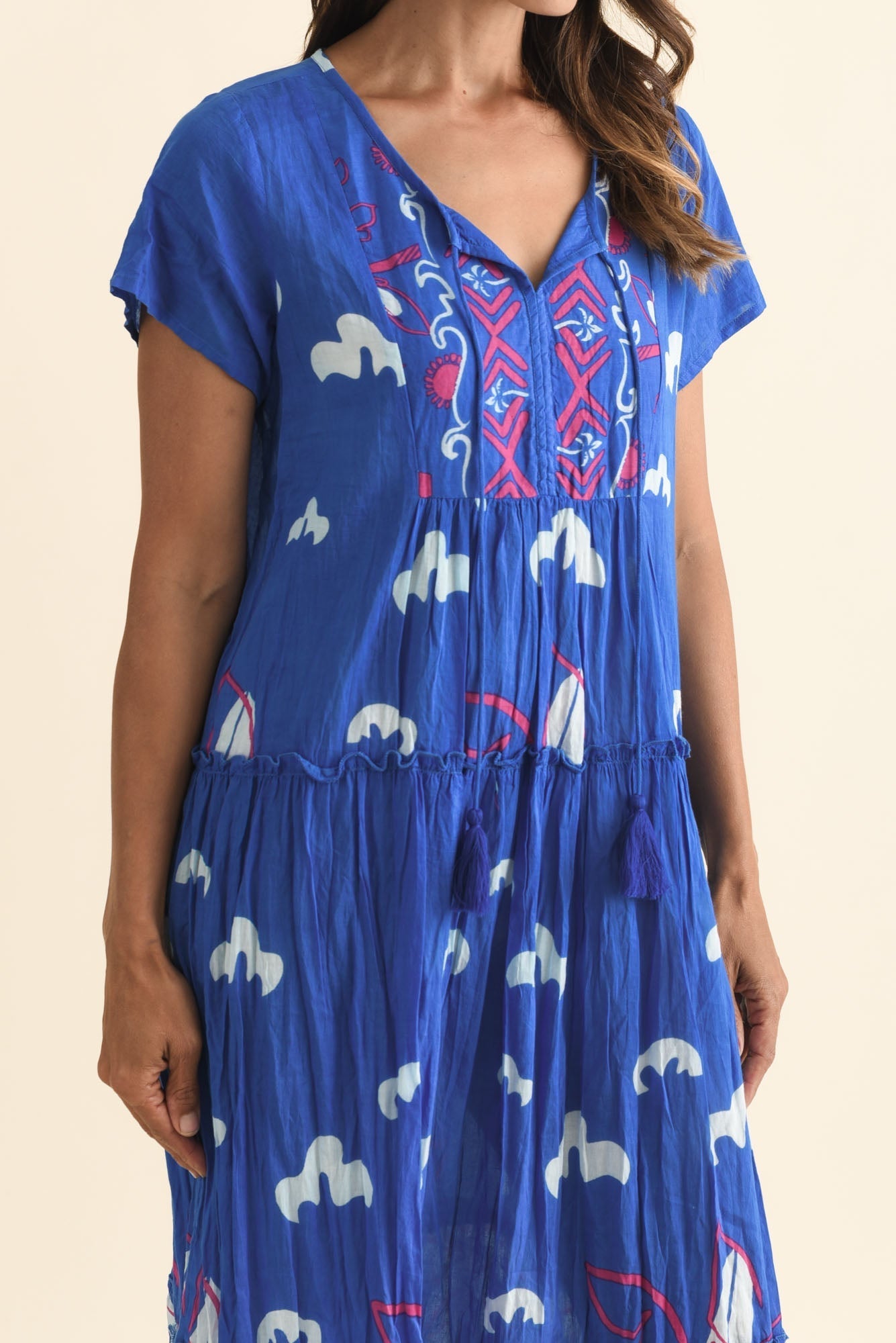Nona Cobalt Seaside Crinkle Cotton Maxi Dress