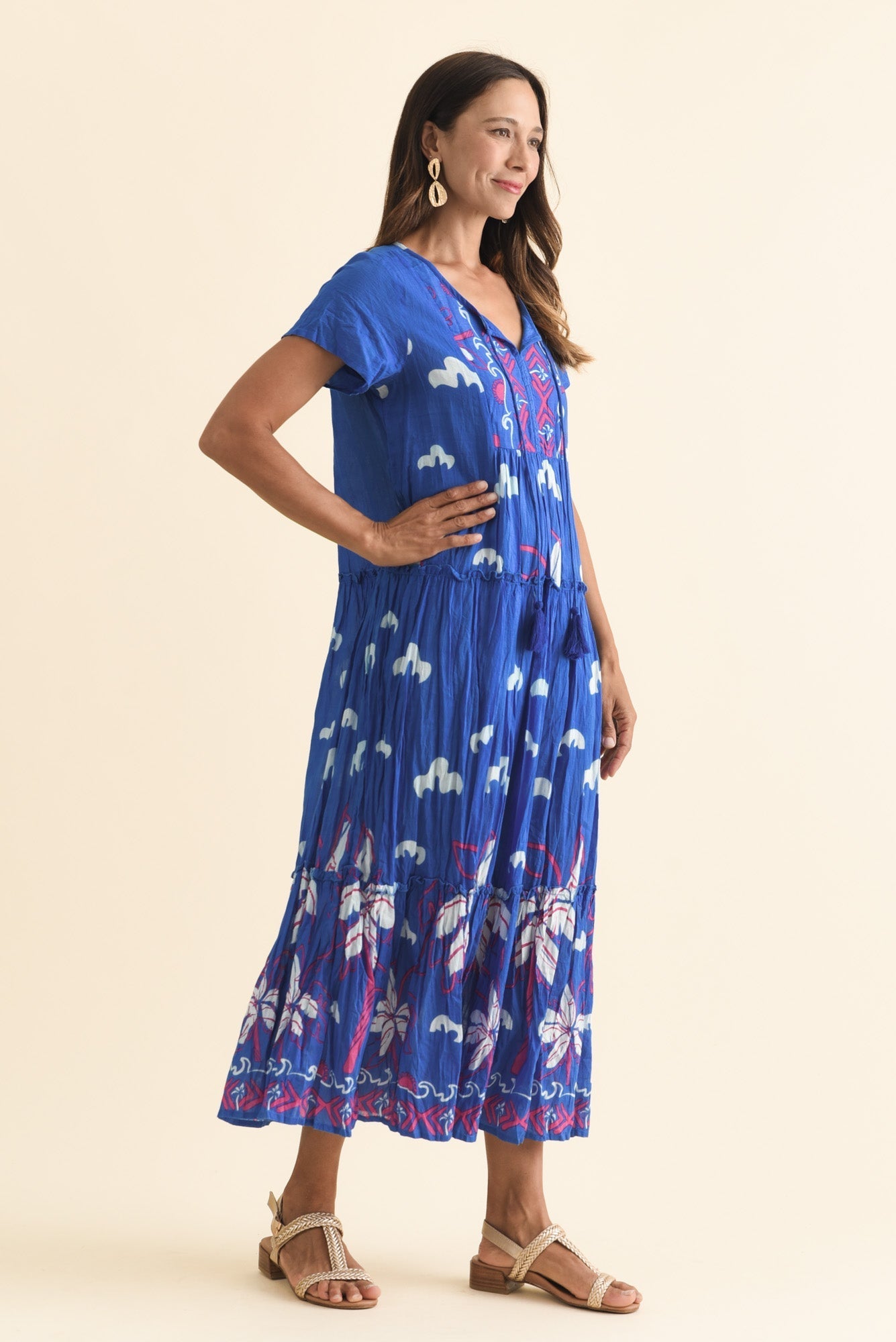Nona Cobalt Seaside Crinkle Cotton Maxi Dress