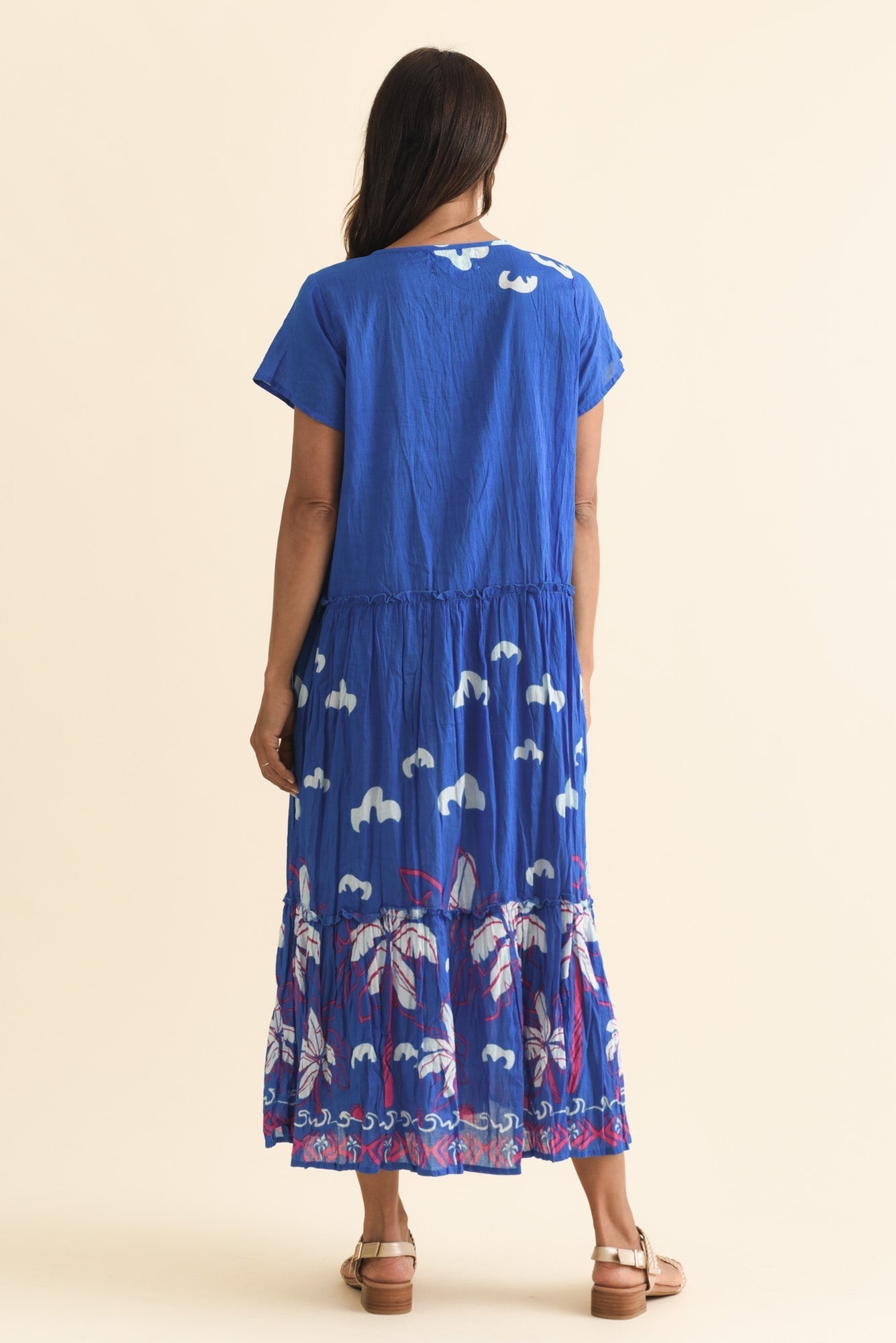 Nona Cobalt Seaside Crinkle Cotton Maxi Dress
