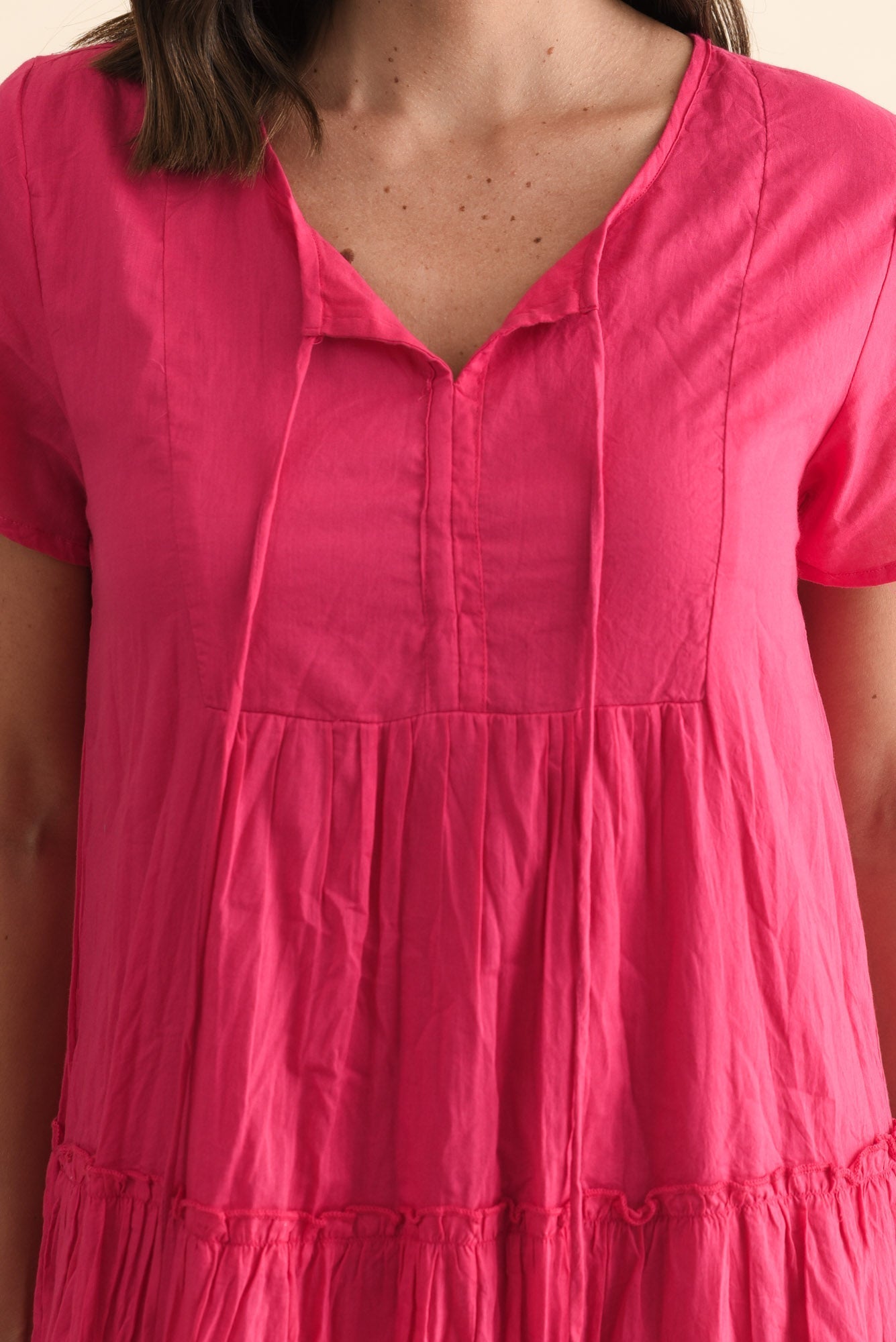 Nona Fuchsia Crinkle Cotton Maxi Dress