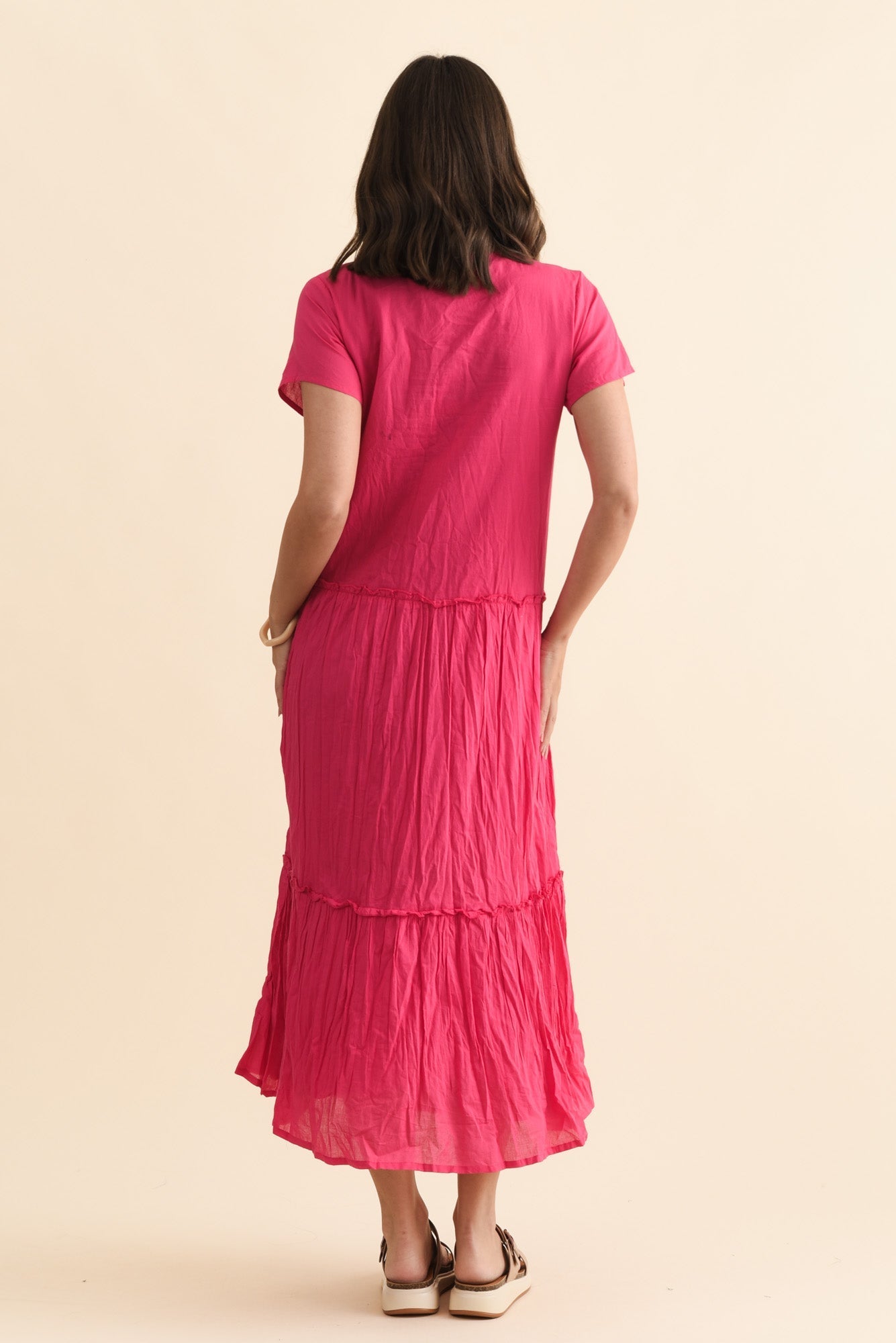Nona Fuchsia Crinkle Cotton Maxi Dress