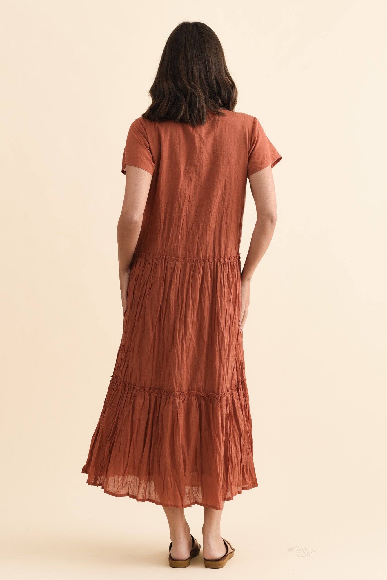 Nona Rust Crinkle Cotton Maxi Dress