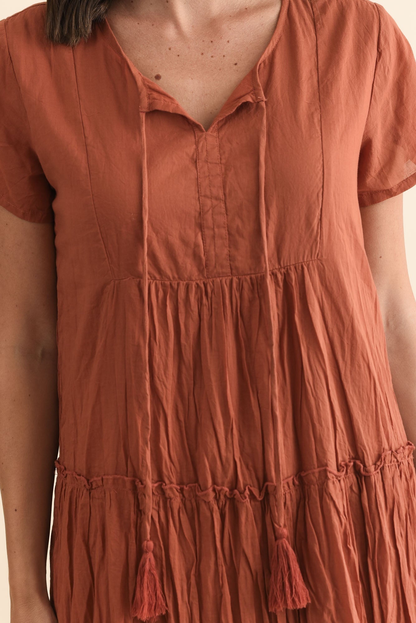 Nona Rust Crinkle Cotton Maxi Dress