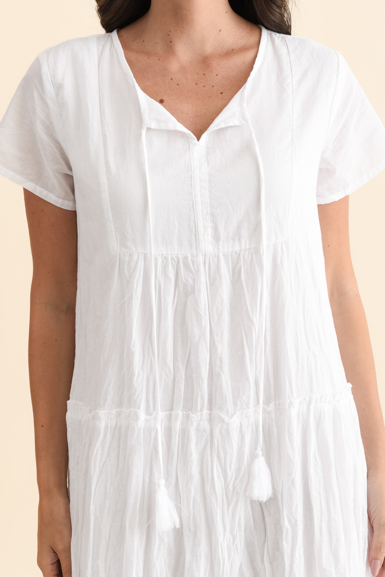 Nona White Crinkle Cotton Maxi Dress