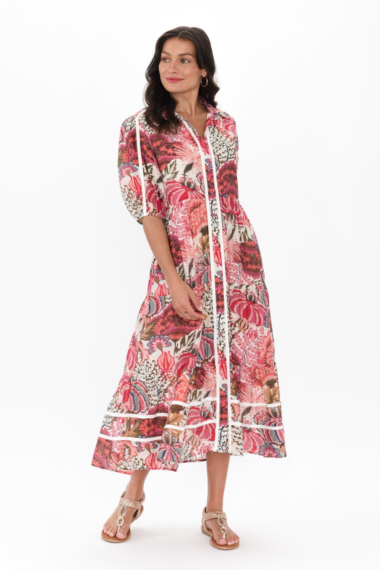 Nylah Pink Floral Cotton Blend Dress
