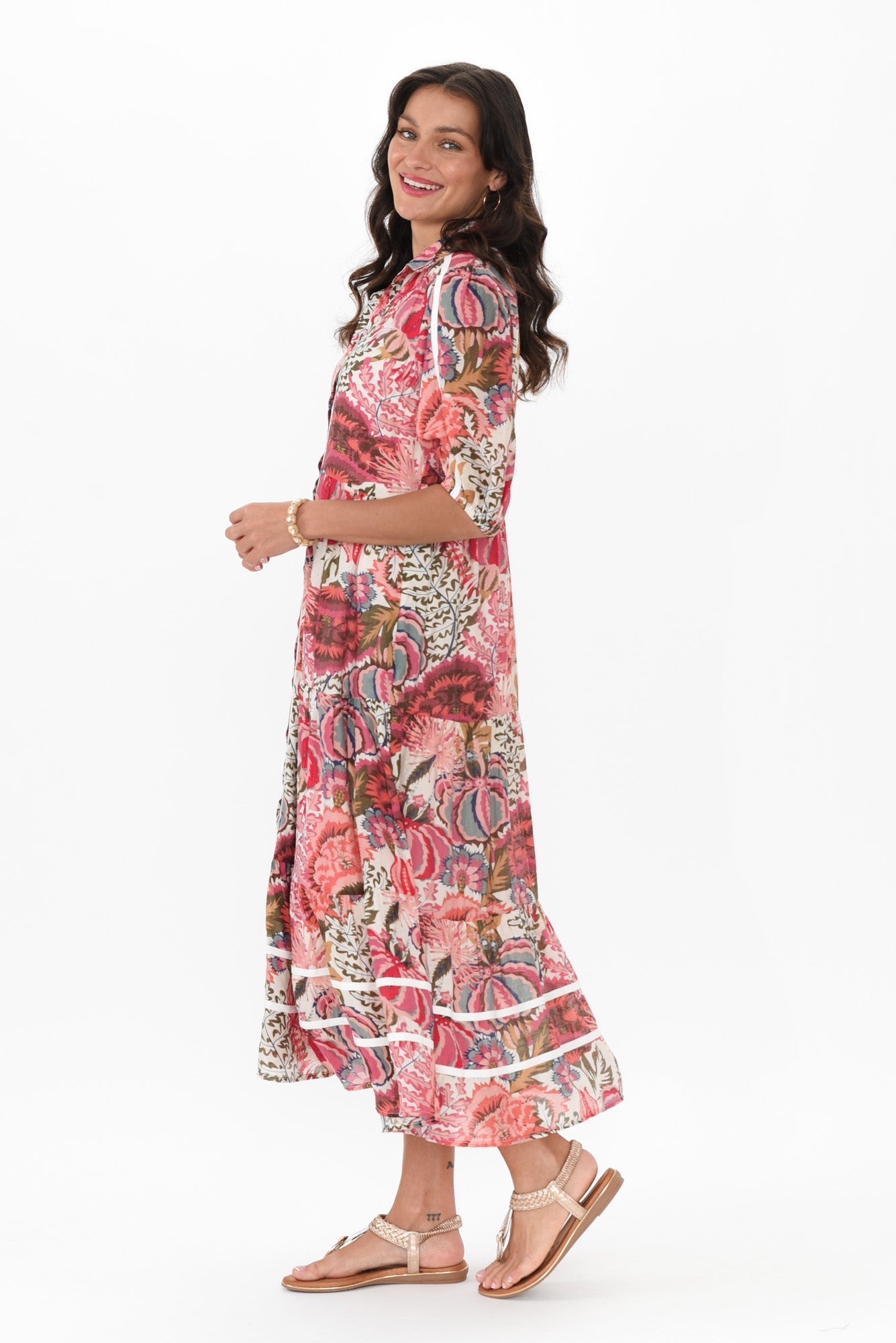 Nylah Pink Floral Cotton Blend Dress